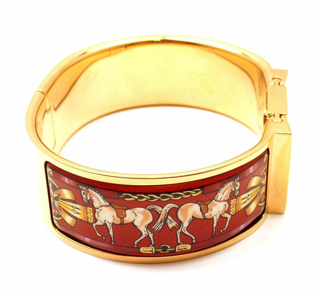 Authentic! Hermes Loquet Red Horse Equestrian Motif Bangle