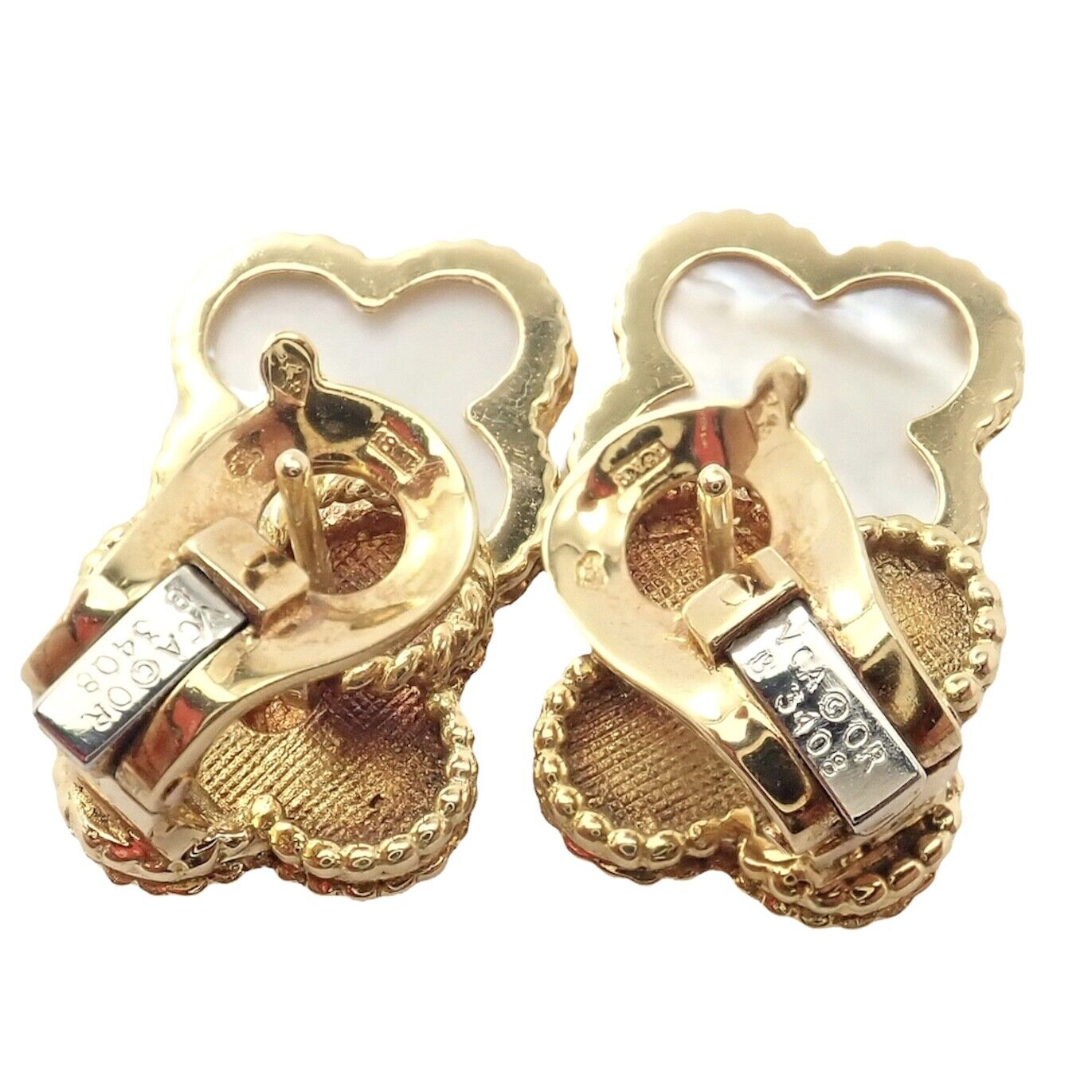 Van Cleef & Arpels Jewelry & Watches:Fine Jewelry:Earrings Rare! Van Cleef & Arpels Vintage 18k Yellow Gold MOP Double Alhambra Earrings