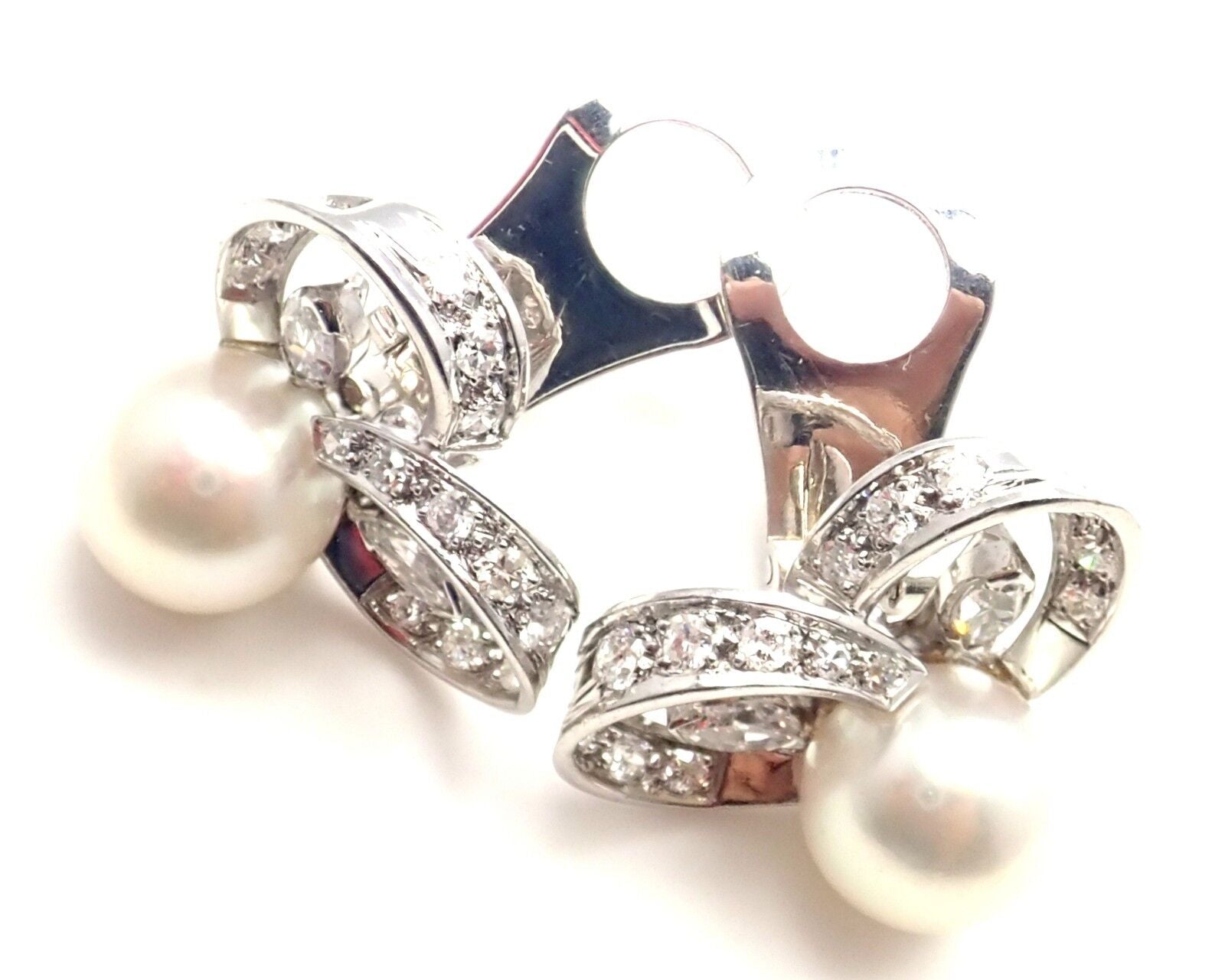 Marianne Ostier Jewelry & Watches:Fine Jewelry:Earrings Rare! Vintage Authentic Marianne Ostier Platinum Diamond Pearl Earrings