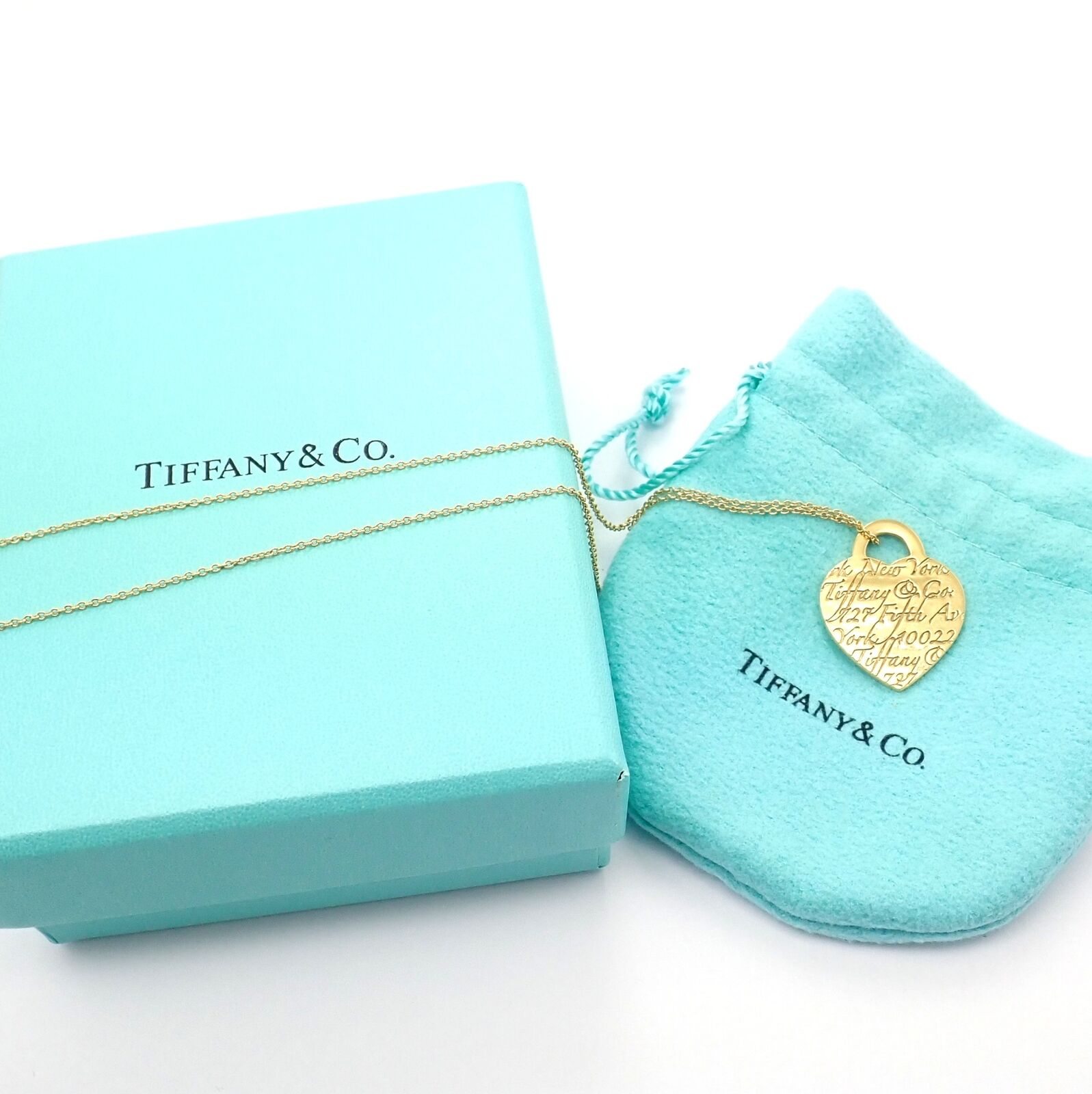 Tiffany & Co 18K Yellow Gold Notes Heart New York 5th Ave Pendant Necklace