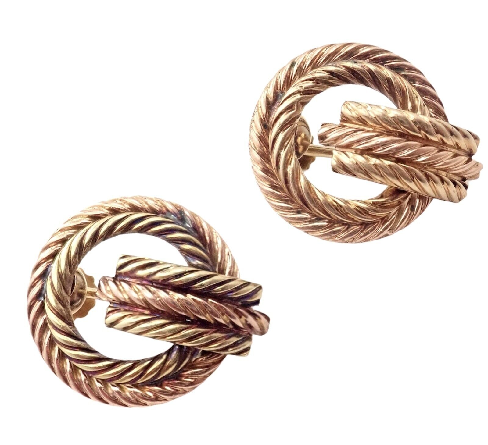 Tiffany & Co. Jewelry & Watches:Fine Jewelry:Earrings Rare Authentic Vintage Tiffany & Co 14k Yellow Rose Gold Rope Screwback Earrings