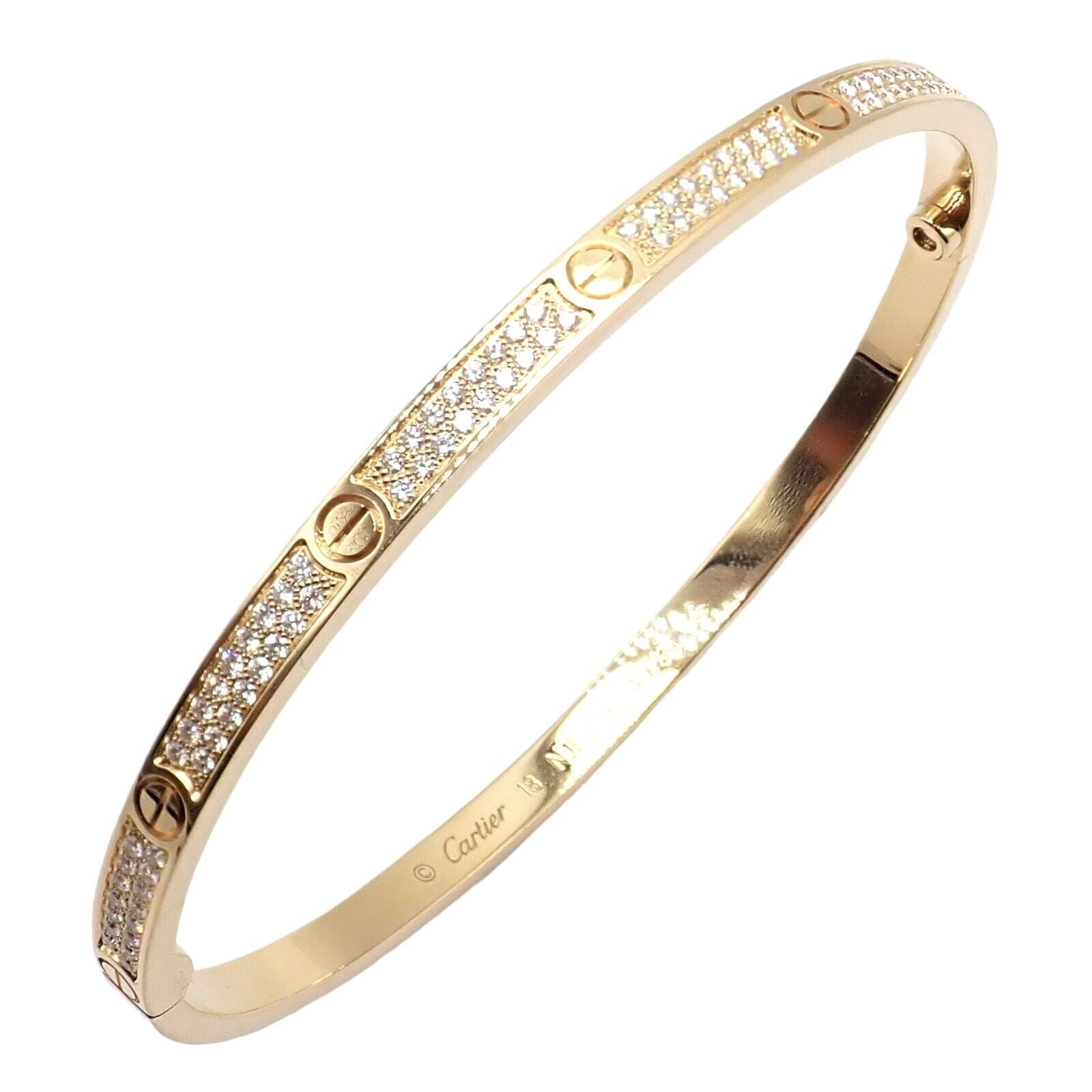 Cartier 18k Yellow Gold Love Pave Diamond Small Bangle Bracelet