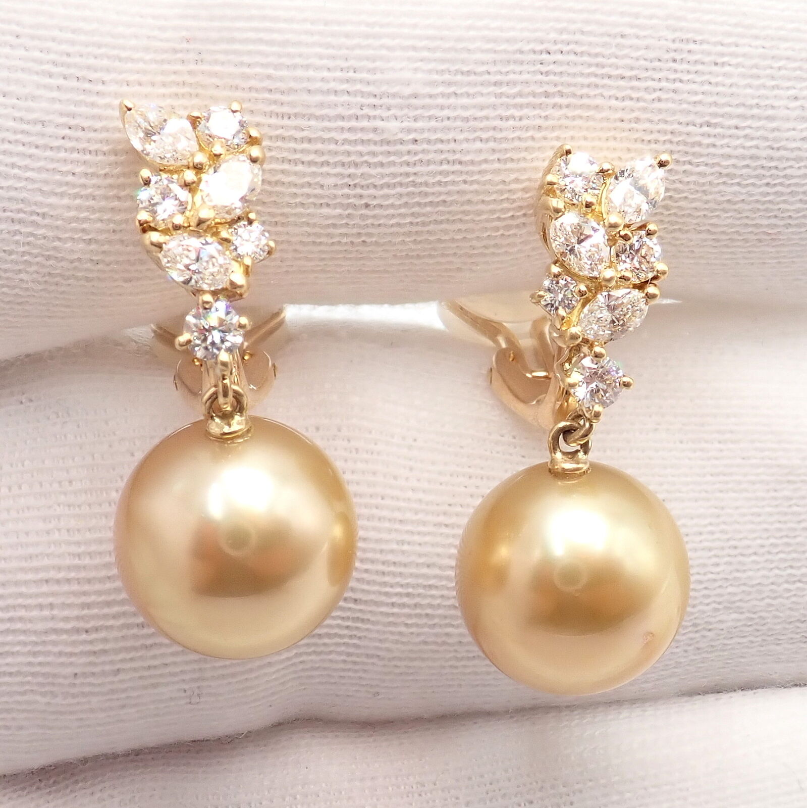 Mikimoto Jewelry & Watches:Fine Jewelry:Earrings Rare Mikimoto 18k Yellow Gold Diamond 11.5mm Golden South Sea Pearl Earrings