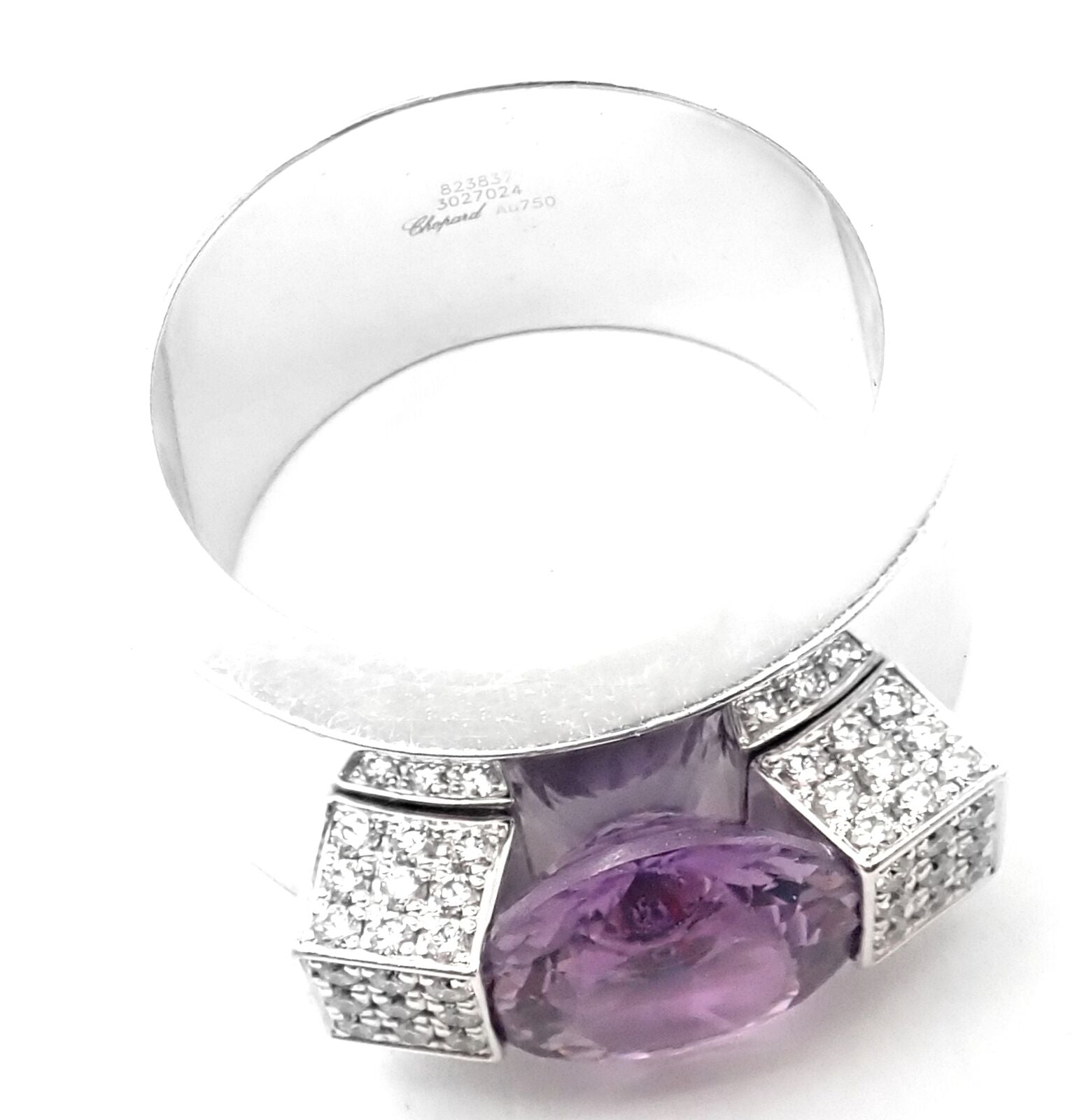 Authentic Chopard 18k White Gold Diamond Amethyst Wide Band Ring