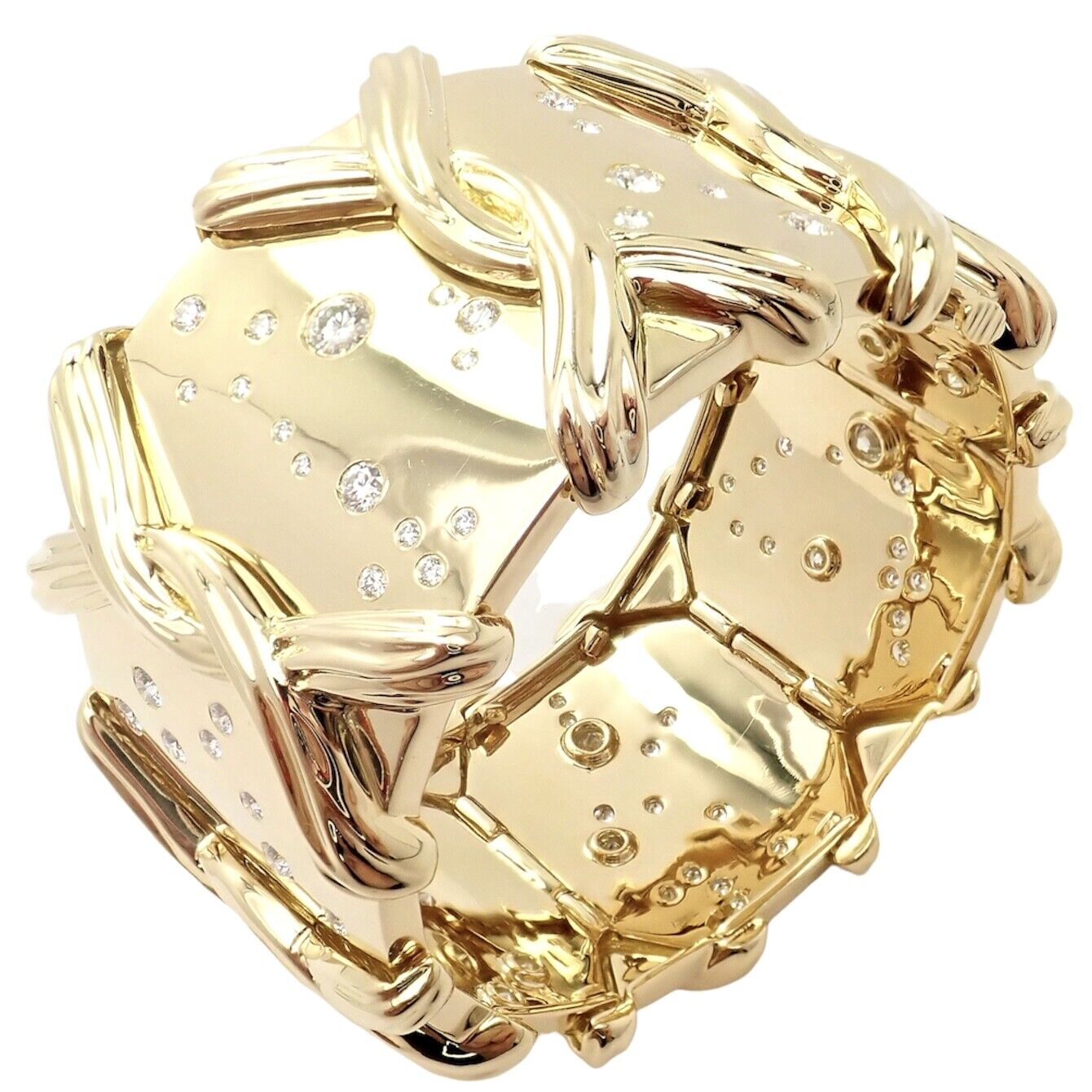 Verdura Jewelry & Watches:Fine Jewelry:Bracelets & Charms Authentic! Verdura 18k Yellow Gold Wide Diamond Constellation Bangle Bracelet