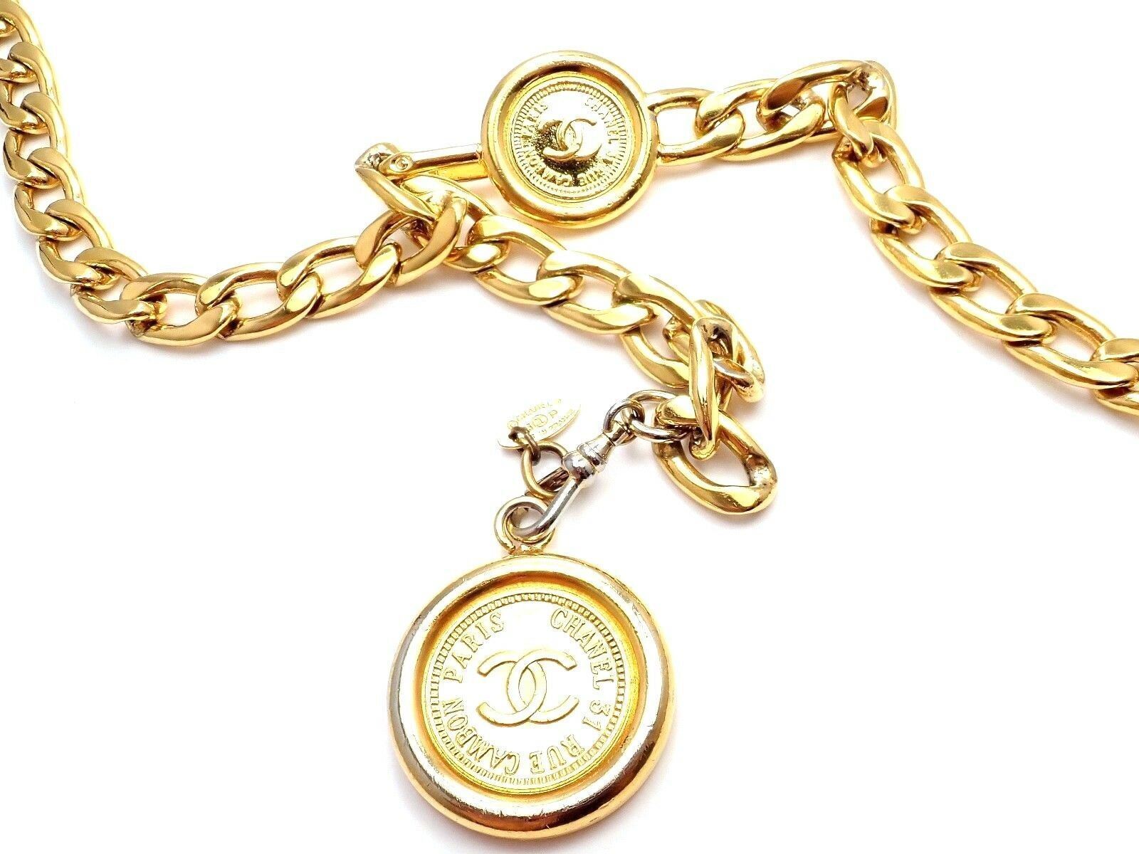 Amazing Authentic Chanel Gold Tone Draped Clasp Belt Necklace 34