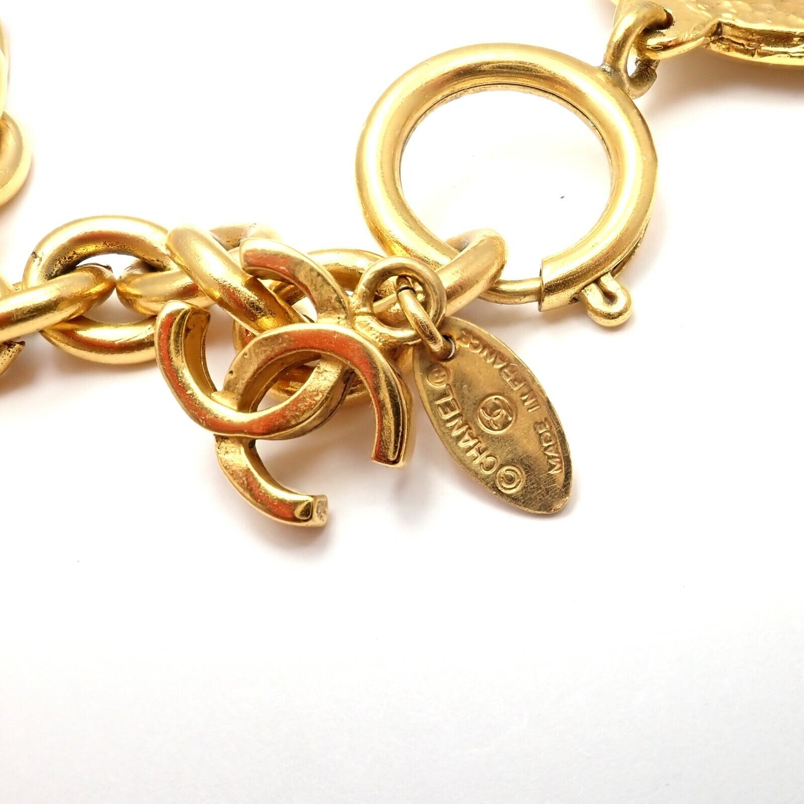 CHANEL Bracelet Bangle Chain AUTH Rare GOLD Vintage rare Medal logo Gift CC  F/S