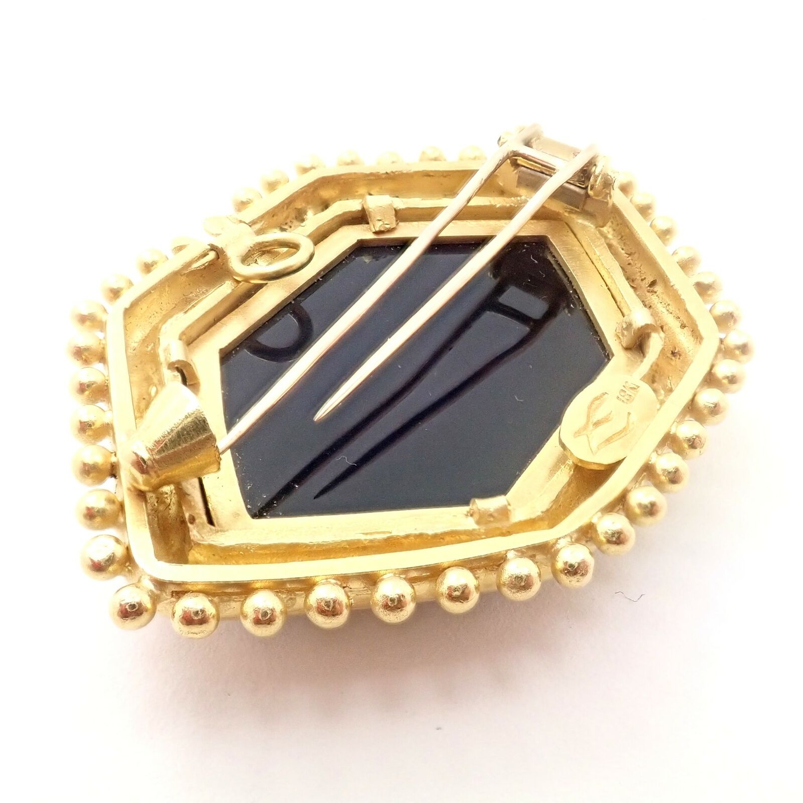 Rare! Elizabeth Locke 18k Yellow Gold Carved Black Agate Intaglio Brooch Pendant | Fortrove