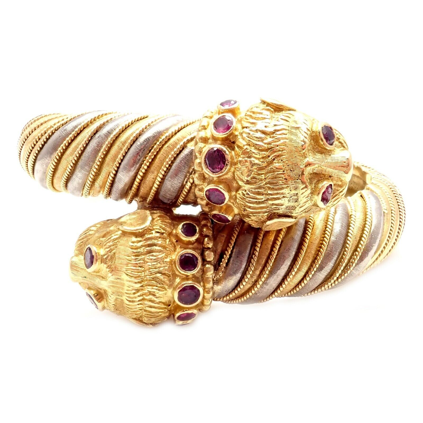 Lalaounis Jewelry & Watches:Vintage & Antique Jewelry:Bracelets & Charms Authentic! Ilias Lalaounis 18k Yellow White Gold Ruby Chimera Bangle Bracelet