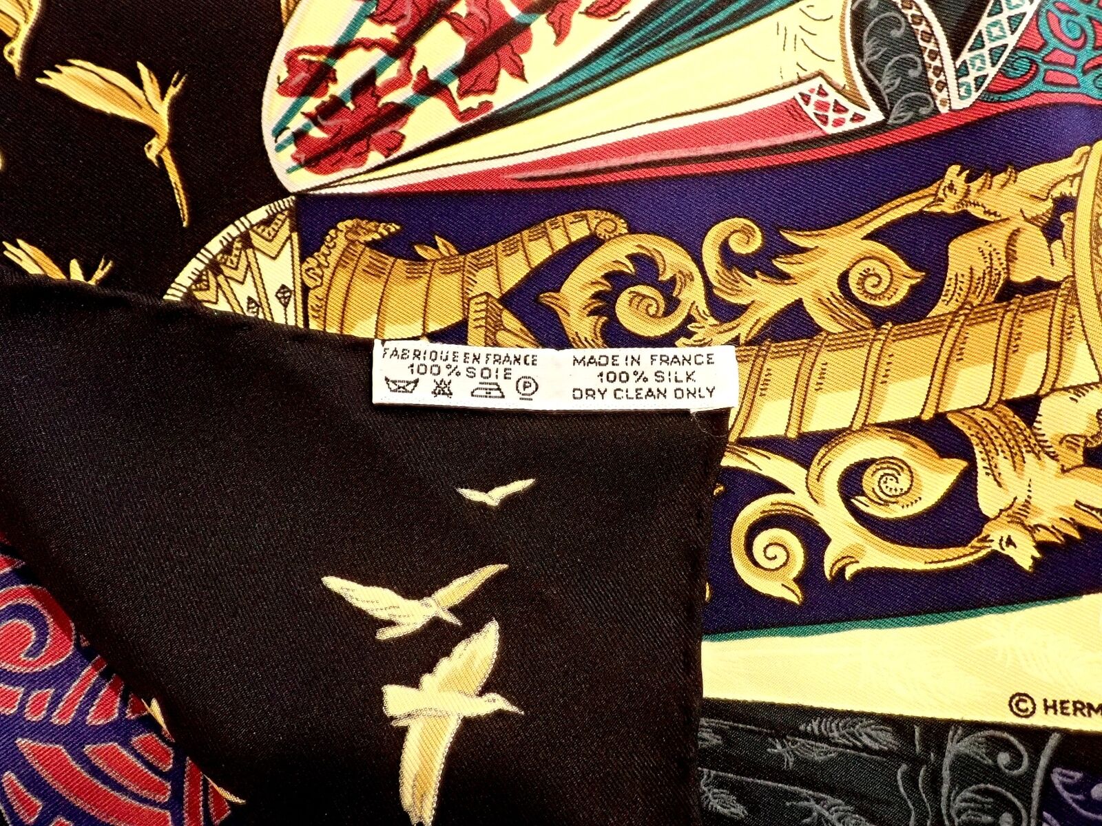 Hermes Clothing, Shoes & Accessories:Women:Women's Accessories:Scarves & Wraps Authentic RARE! Hermes L'Atlantide Vintage 90cm Black Navy Blue Silk Scarf