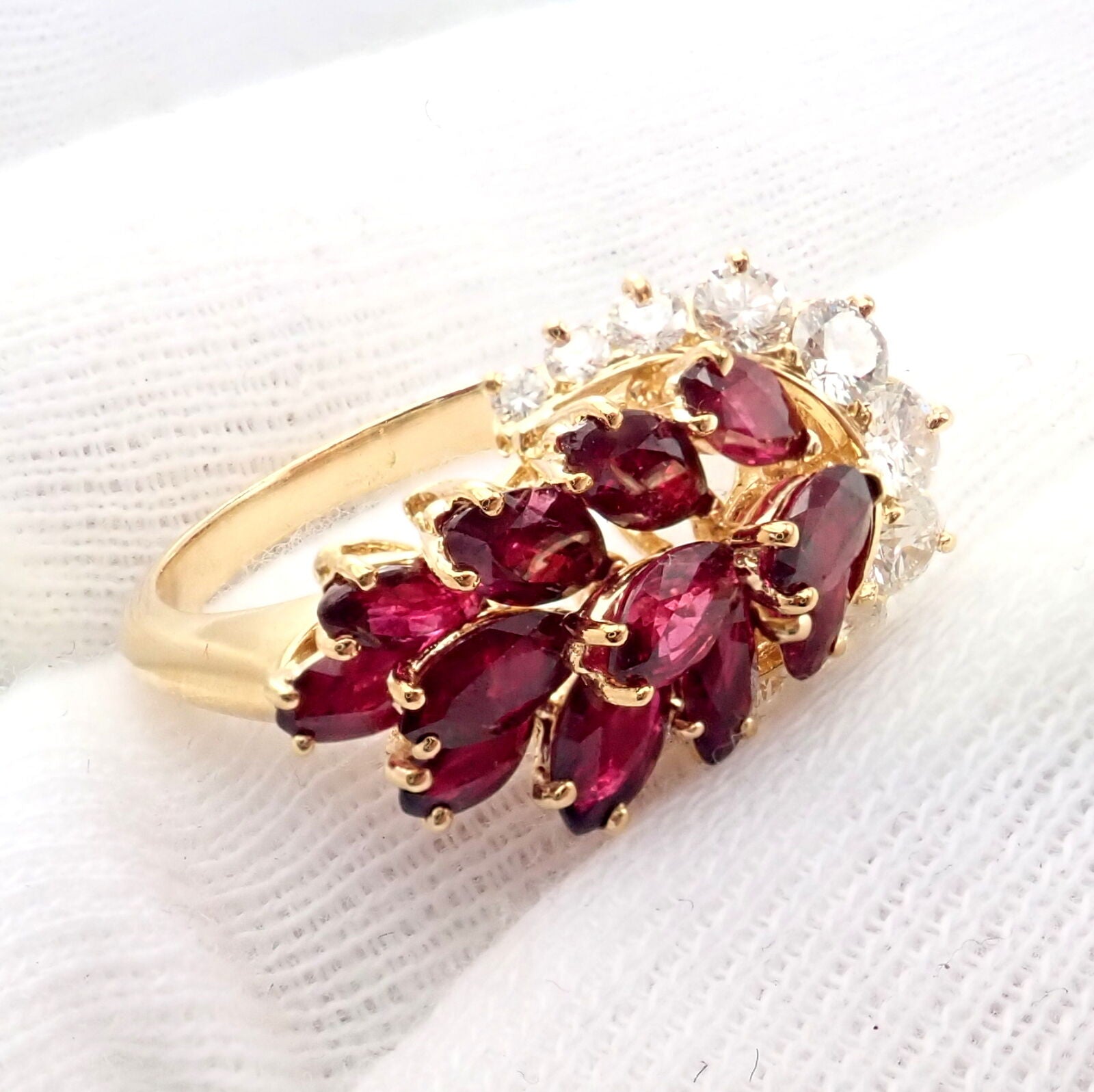 Rare Authentic Piaget 18k Yellow Gold Diamond Ruby Cocktail Ring