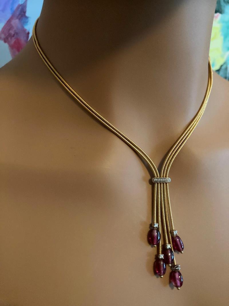 Marco Bicego Jewelry & Watches:Fine Jewelry:Necklaces & Pendants Vintage Marco Bicego 18k Yellow Gold Pink Tourmaline Diamond 5 Strand Necklace