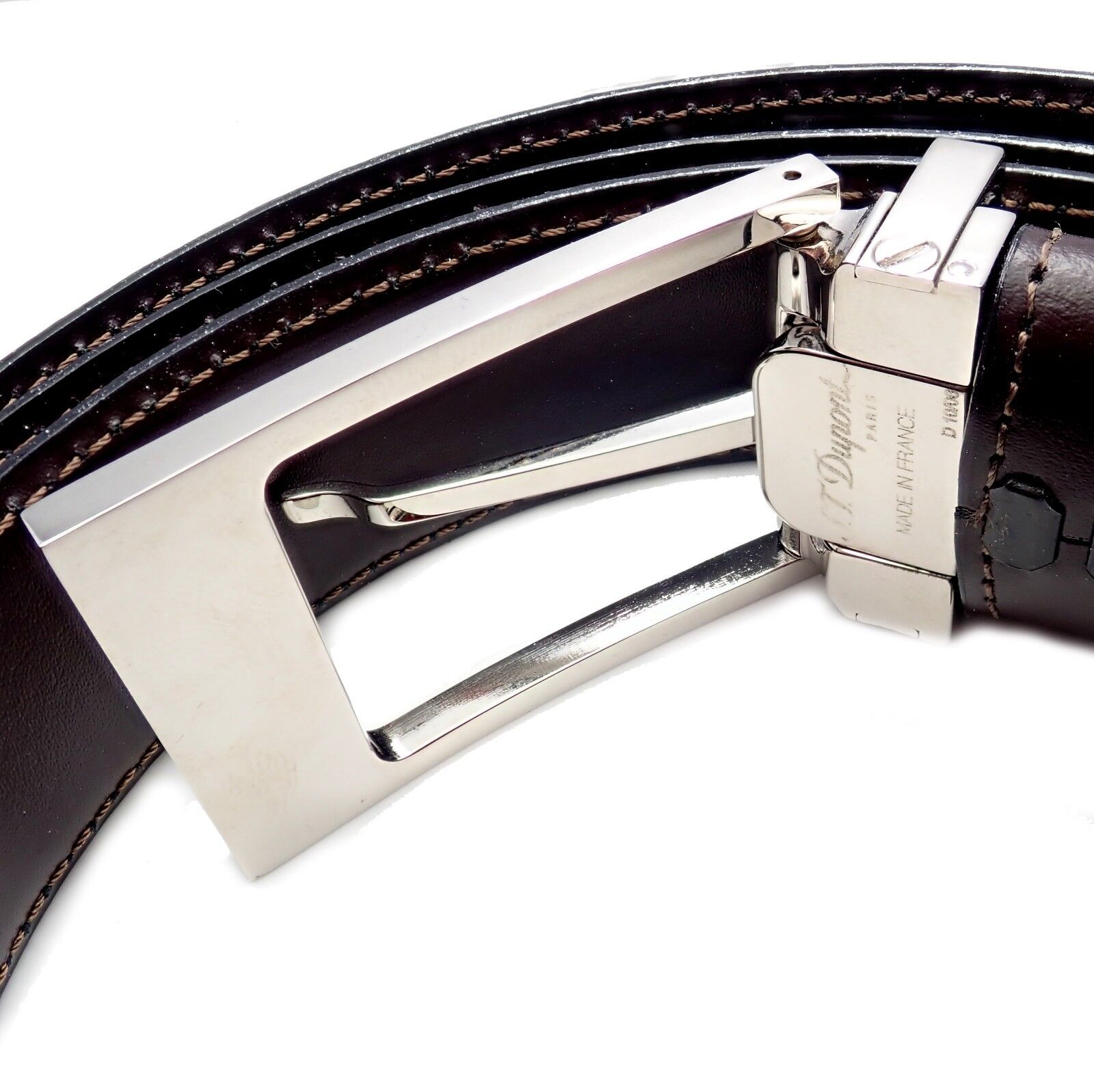 Authentic S. T. Dupont Black Leather Palladium Belt w/ Box + Card