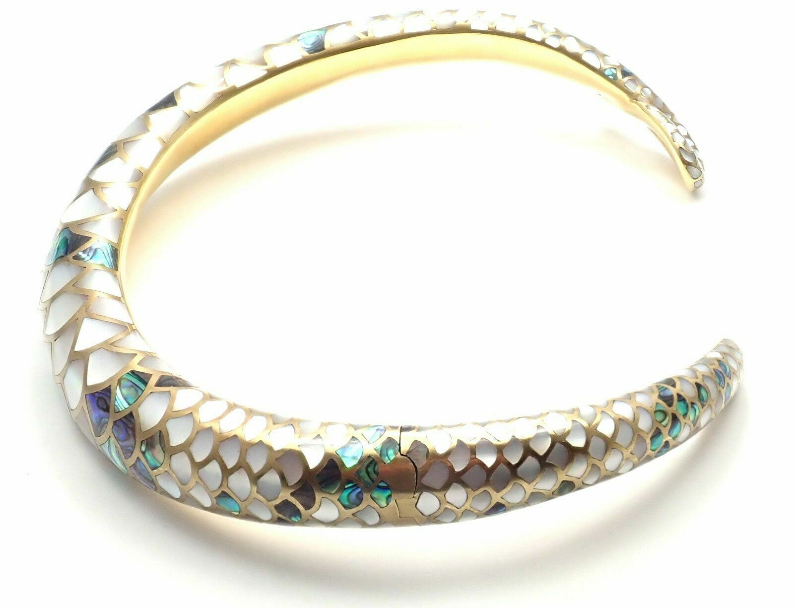 Angela Cummings Jewelry & Watches:Fine Jewelry:Necklaces & Pendants Angela Cummings 18k Gold White & Green Mother Of Pearl Snakeskin Collar Necklace