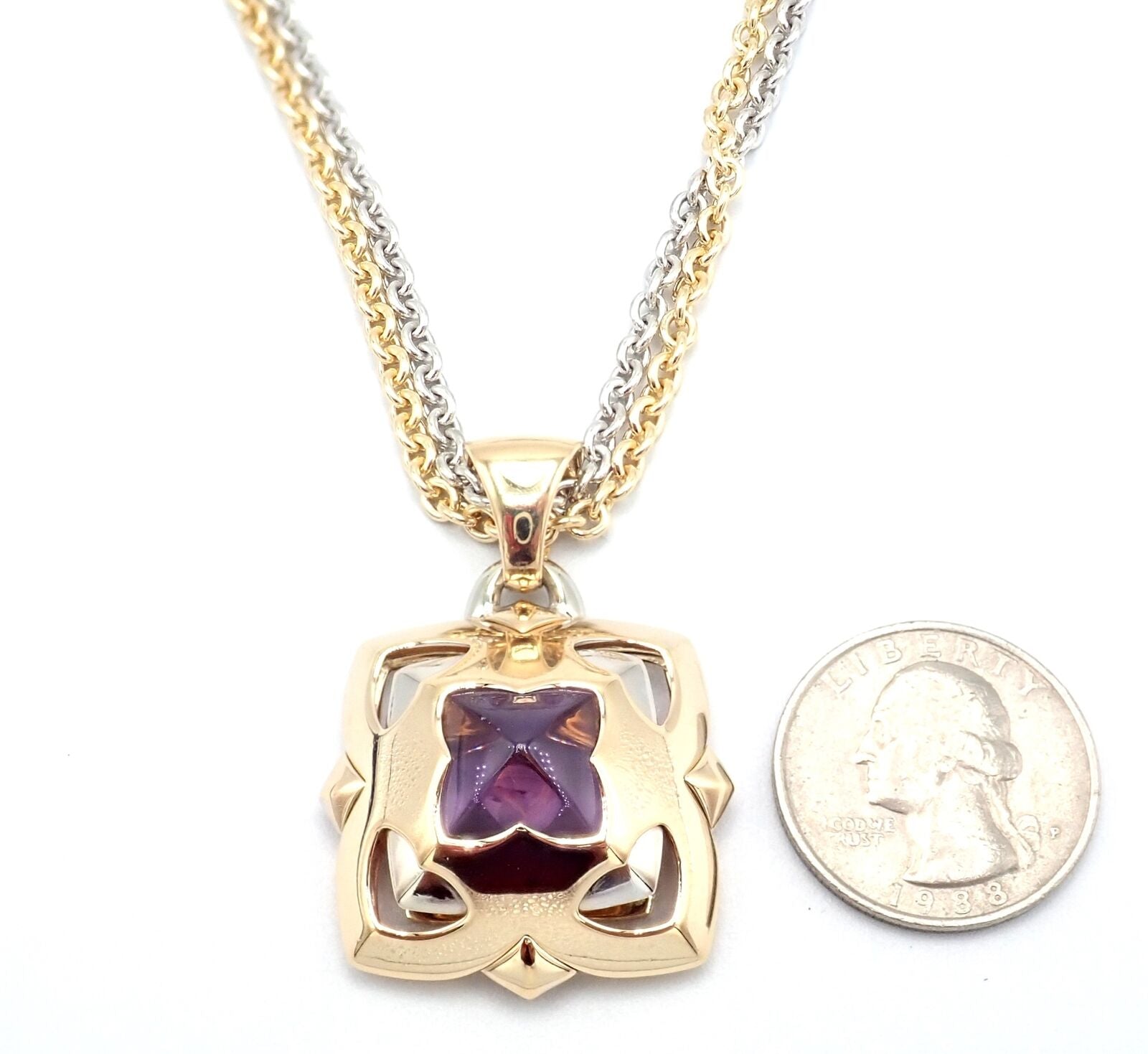 Bulgari Jewelry & Watches:Fine Jewelry:Necklaces & Pendants Bvlgari Bulgari Pyramid 18k Yellow White Gold Amethyst Pendant 2 Chains Necklace