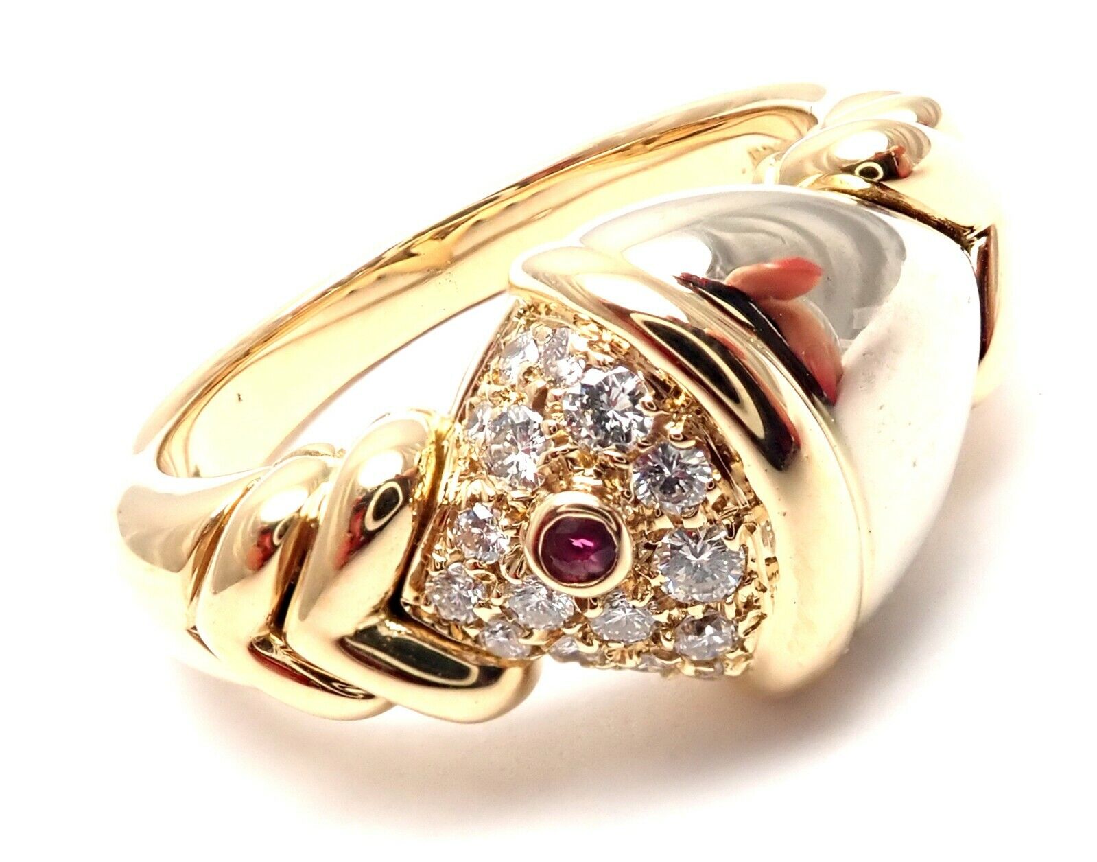 Bulgari Jewelry & Watches:Fine Jewelry:Rings Authentic Bulgari Bvlgari 18k Yellow White Gold Diamond Ruby Naturalia Fish Ring