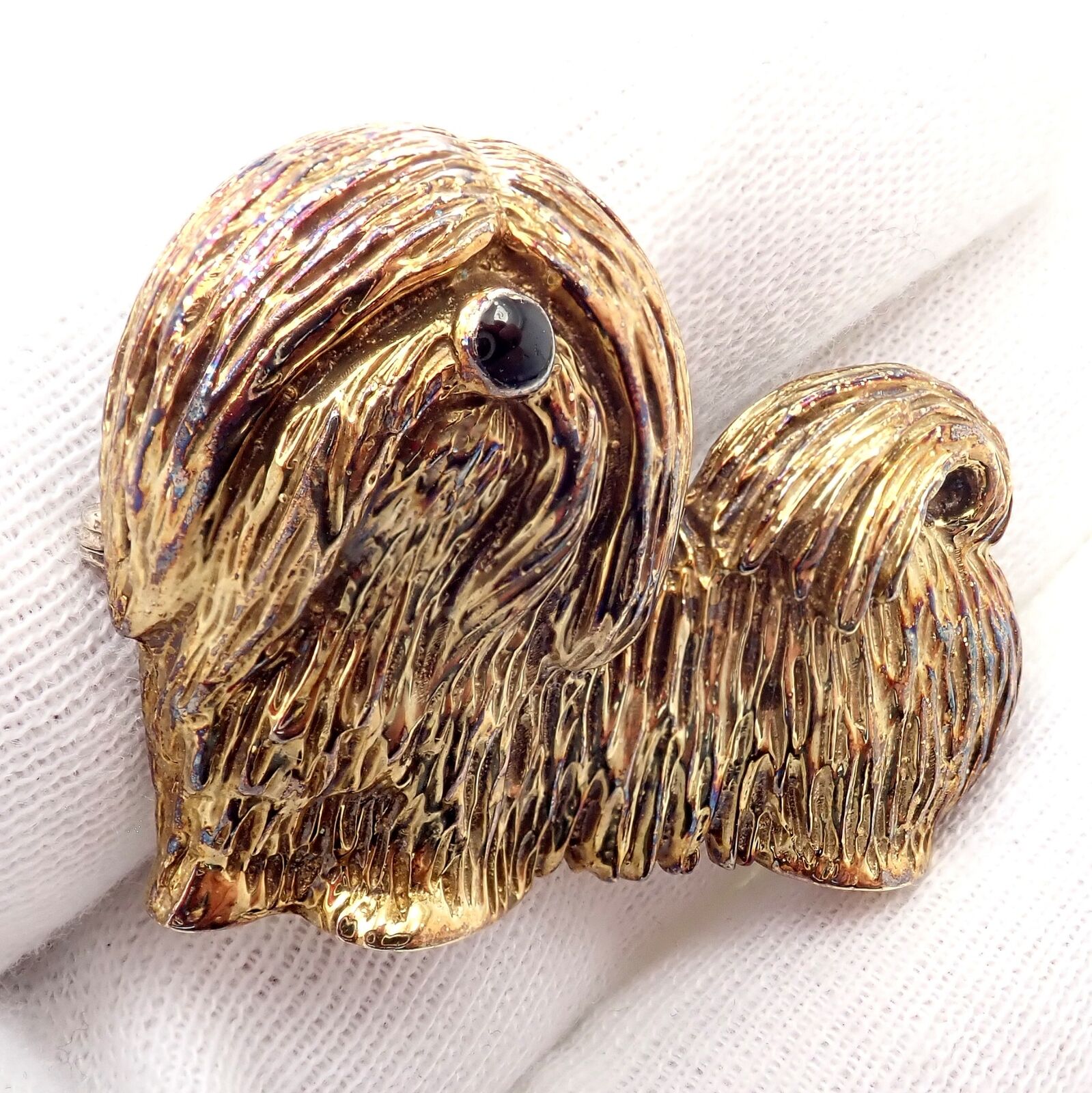 Rare! Vintage Tiffany & Co 14k Yellow Gold Enamel Dog Shih Tzu Brooch Pin  1960's