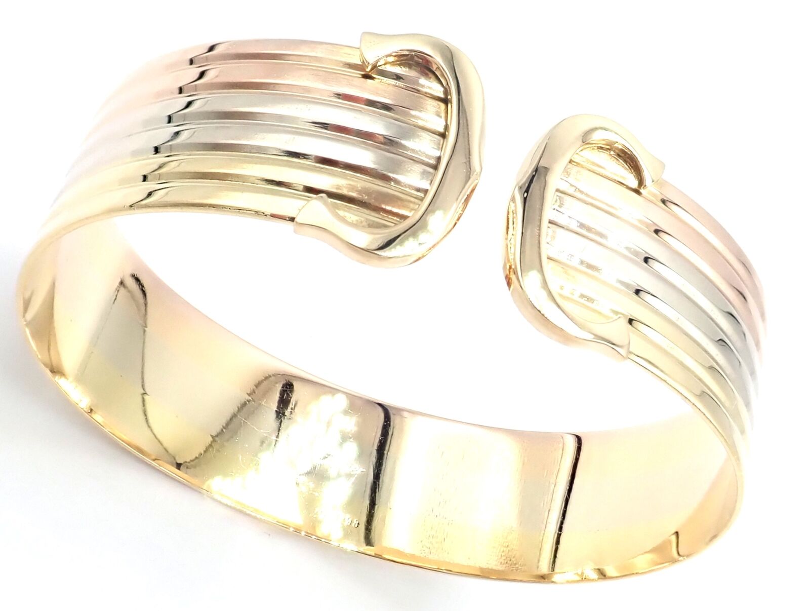 Cartier Jewelry & Watches:Fine Jewelry:Bracelets & Charms Authentic! Cartier 18k Tri-Color Gold Double C Cuff Bangle Bracelet