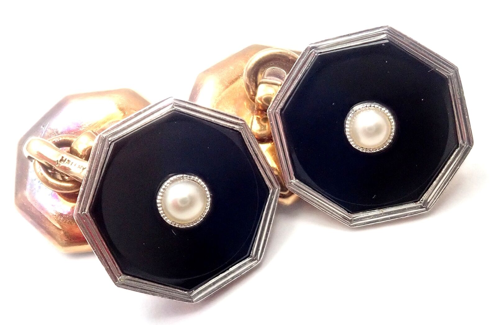 Cartier Jewelry & Watches:Men's Jewelry:Cufflinks Rare! Vintage Authentic Cartier Platinum 14k Yellow Gold Onyx Pearl Cufflinks
