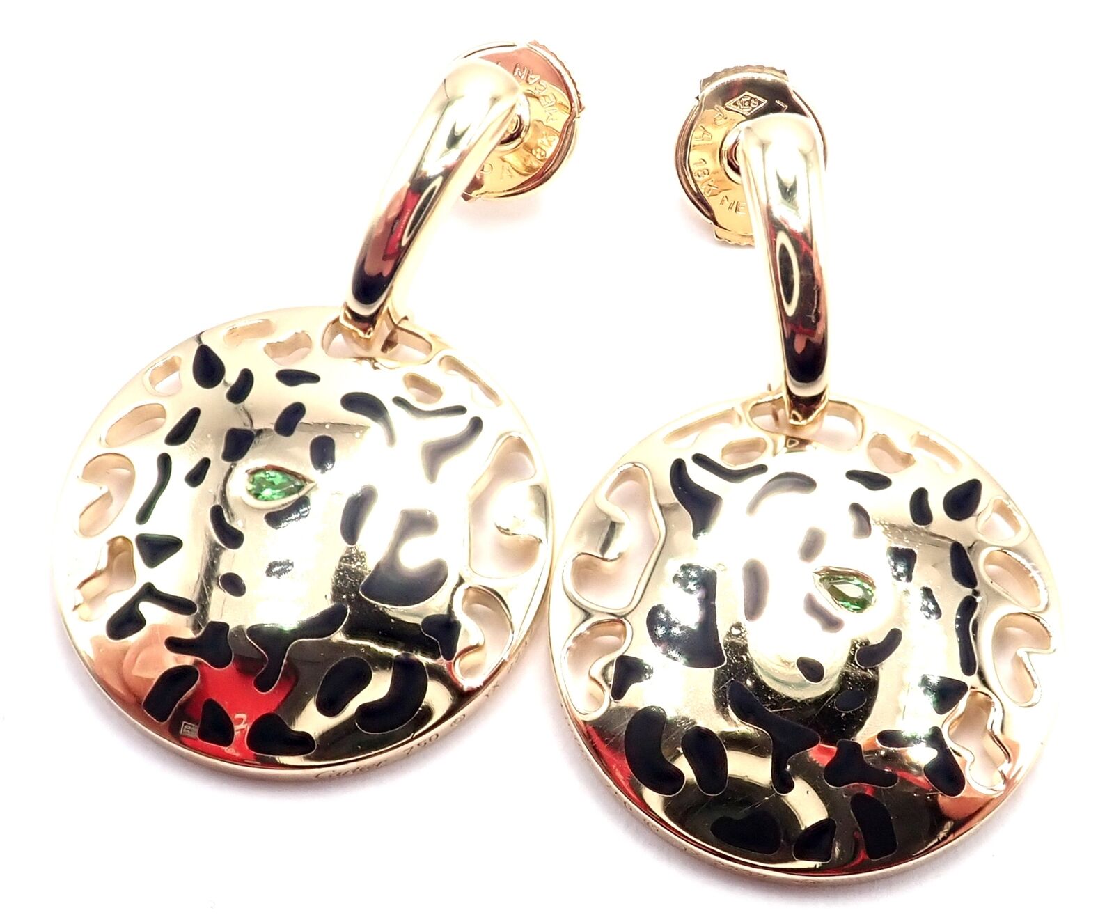 Cartier Jewelry & Watches:Fine Jewelry:Earrings Authentic! Cartier Panther Panthere 18k Yellow Gold Lacquer Tsavorite Earrings