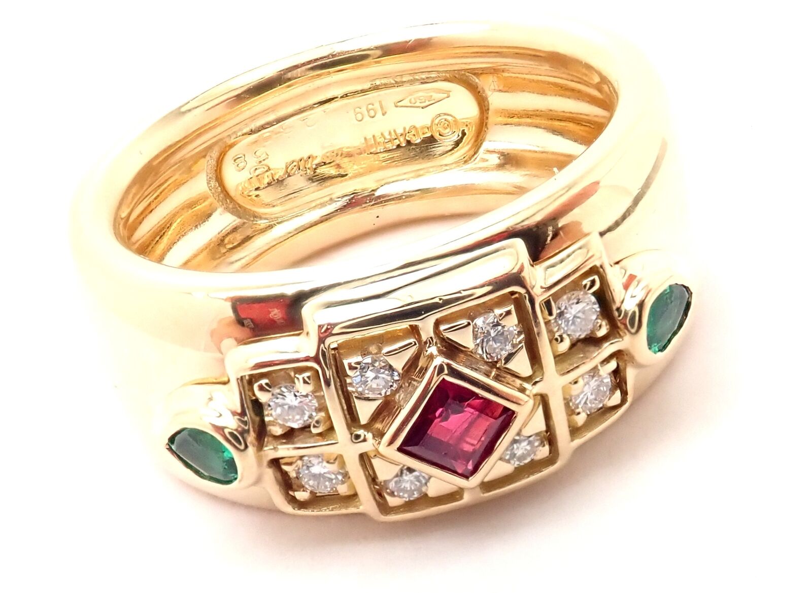 Cartier Jewelry & Watches:Fine Jewelry:Rings Authentic! Cartier Byzantine 18k Yellow Gold Diamond Ruby Emerald Band Ring