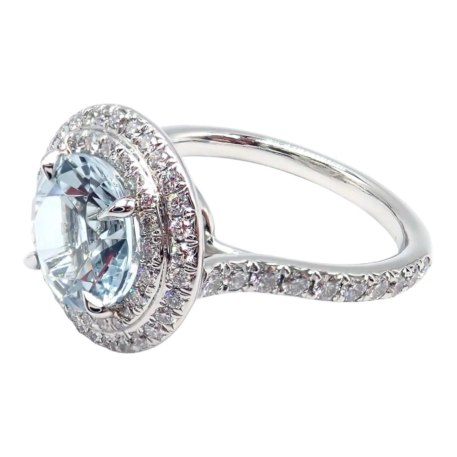 Tiffany & Co. Jewelry & Watches:Fine Jewelry:Rings Authentic!  Tiffany & Co Platinum Diamond Aquamarine Soleste Cocktail Ring