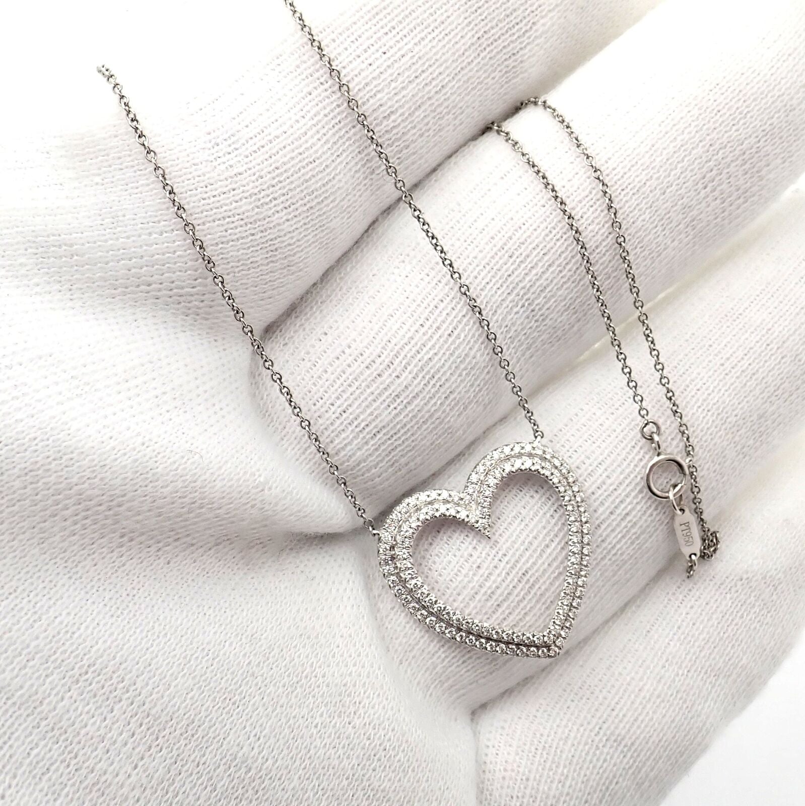 Tiffany & Co. Jewelry & Watches:Fine Jewelry:Necklaces & Pendants Tiffany & Co Platinum Diamond Heart Double Metro Medium Pendant Necklace