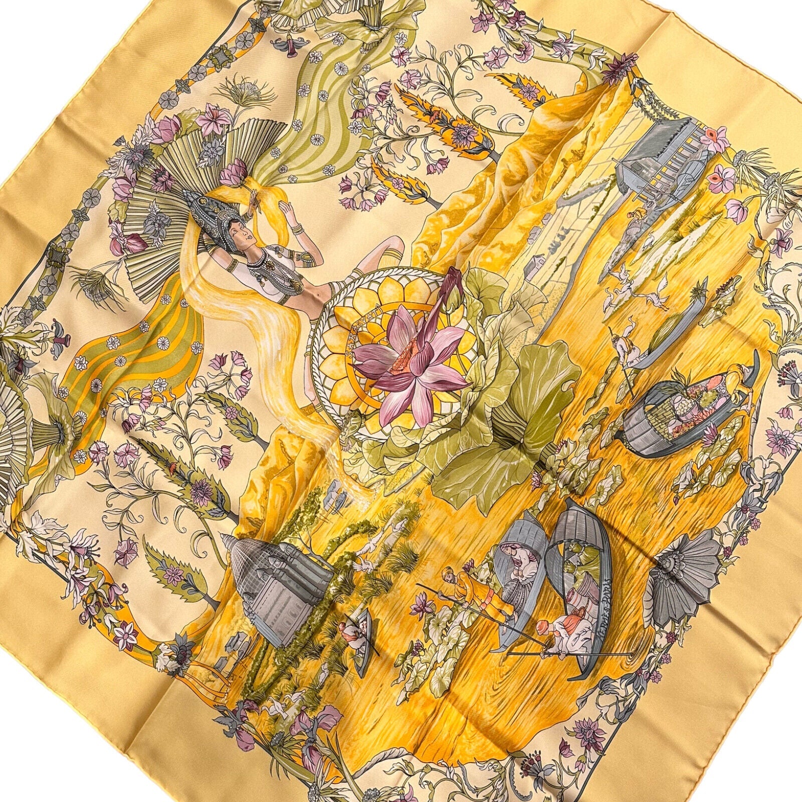 Hermes Clothing, Shoes & Accessories:Women:Women's Accessories:Scarves & Wraps Authentic! Hermes Carre Sarasvati 90cm Yellow Silk Scarf