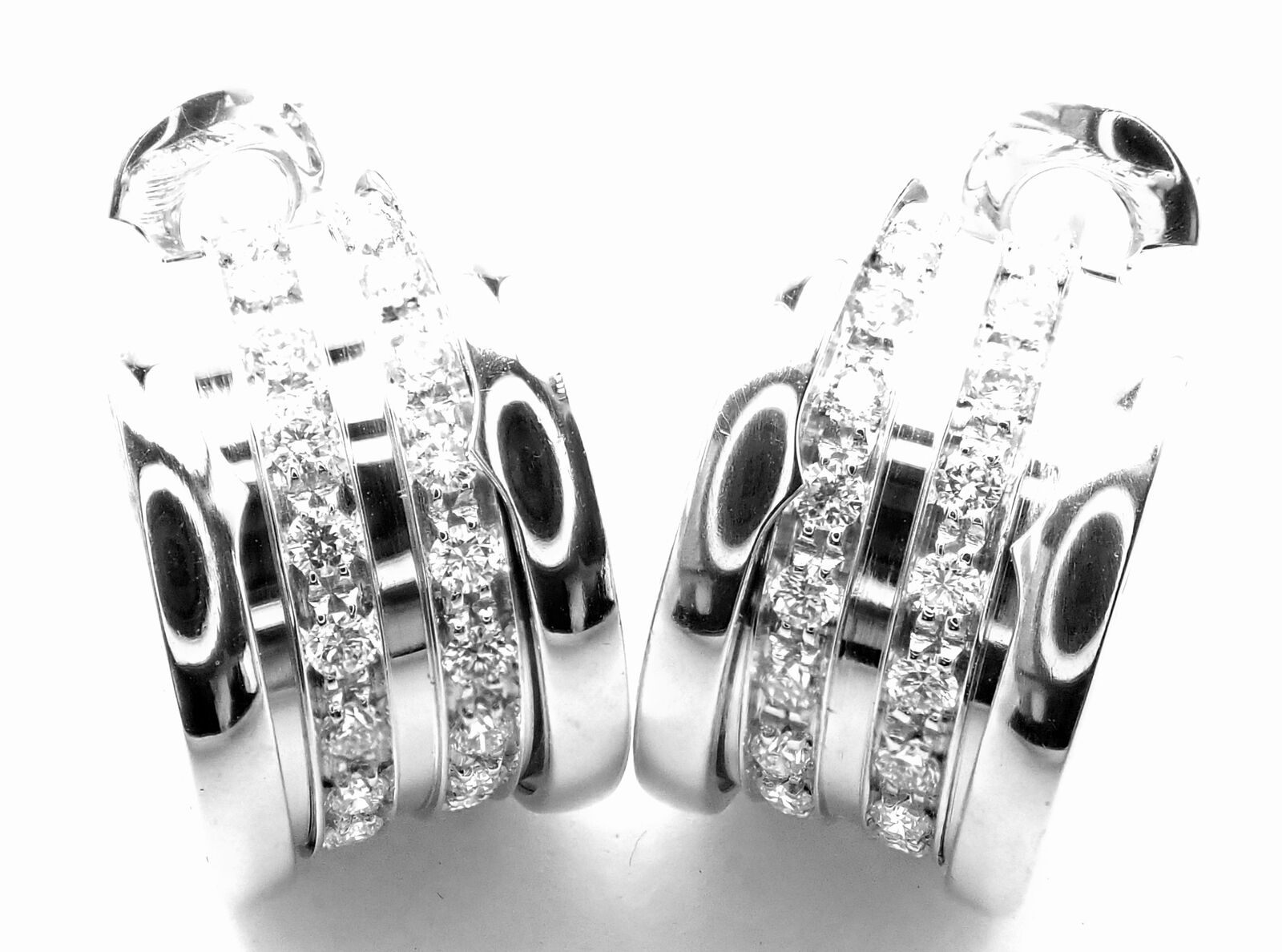 Bvlgari Jewelry & Watches:Fine Jewelry:Earrings Authentic! Bulgari Bvlgari B.Zero1 18k White Gold Diamond Hoop Earrings