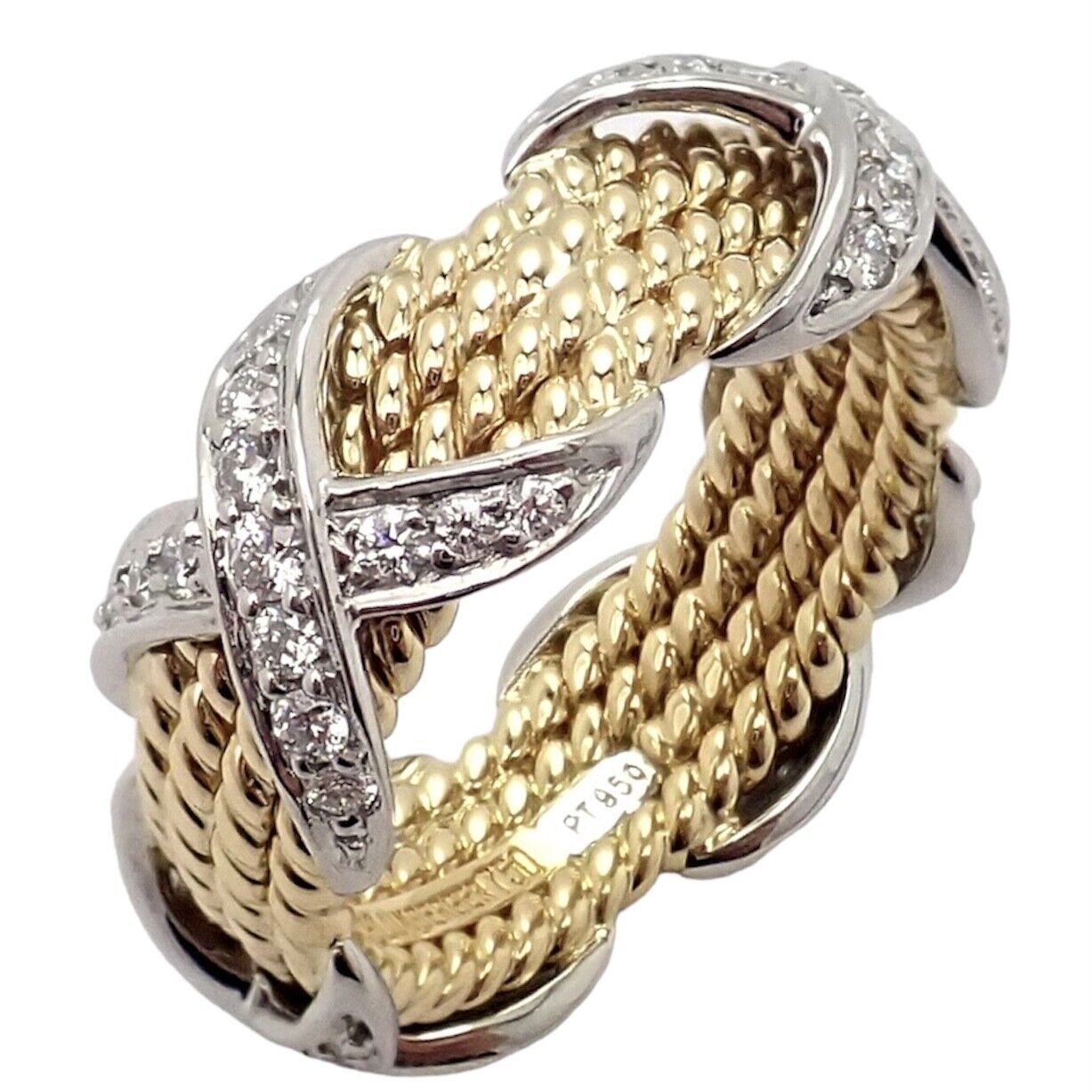 Tiffany & Co. Jewelry & Watches:Fine Jewelry:Rings Tiffany & Co Schlumberger 18k Yellow Gold Platinum Diamond Rope Ring Size 6.5