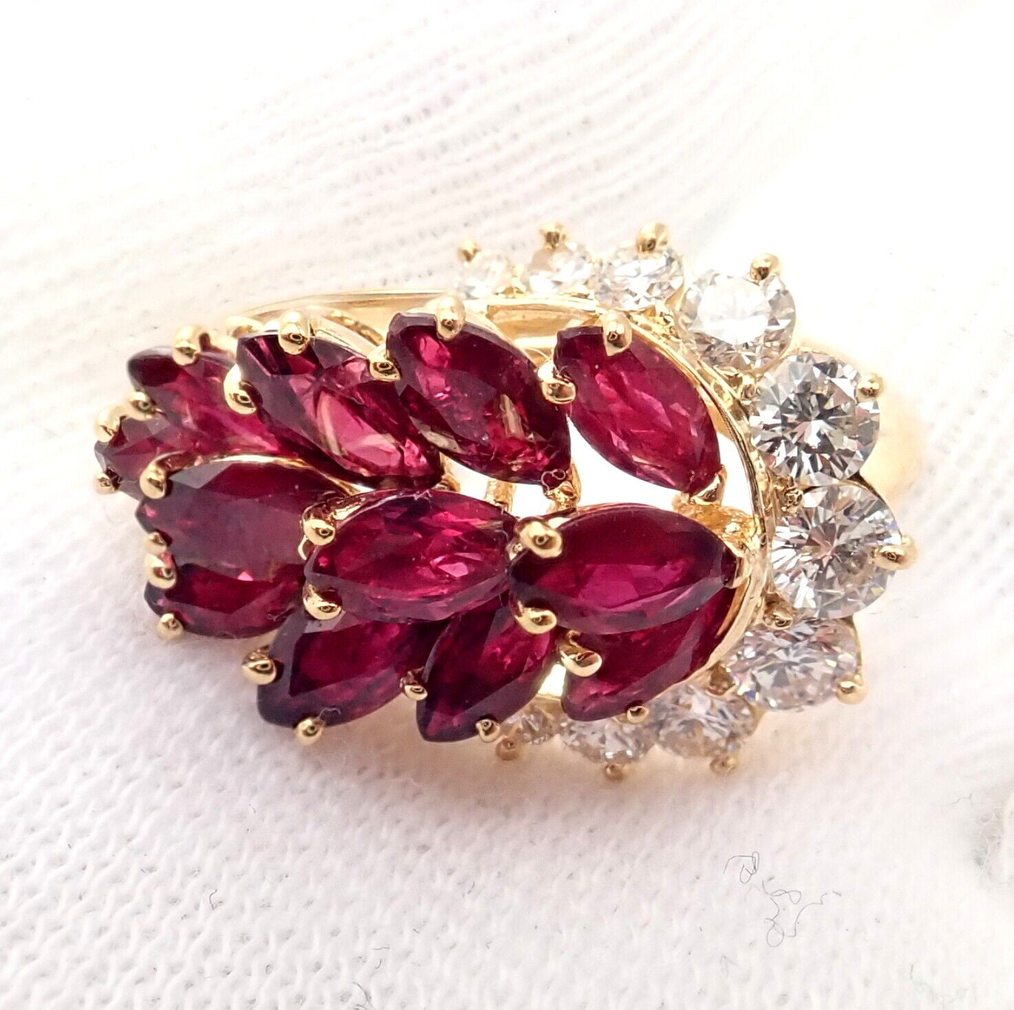 Rare Authentic Piaget 18k Yellow Gold Diamond Ruby Cocktail Ring