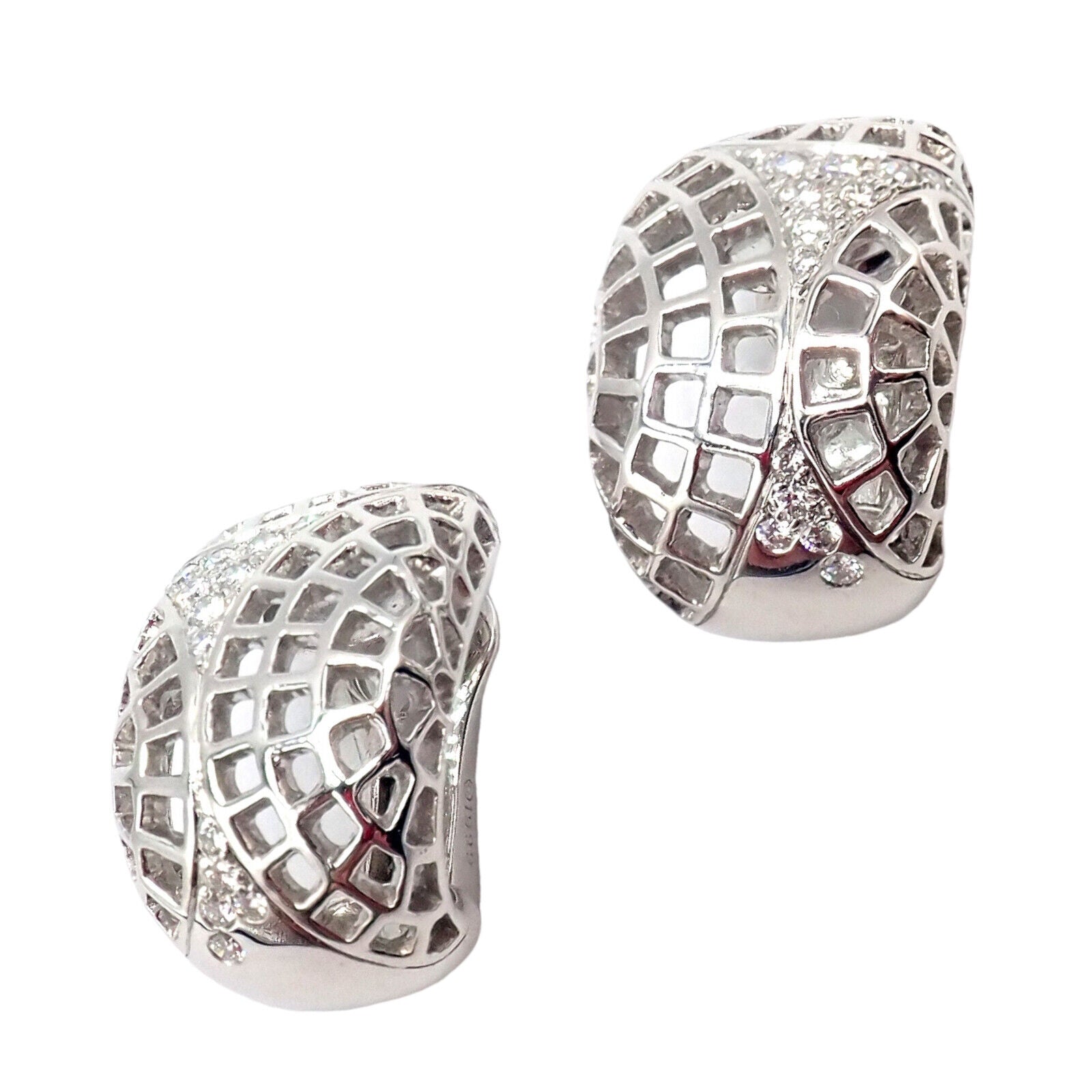 Authentic Cartier 18k White Gold Diamond Nouvelle Vague Earrings