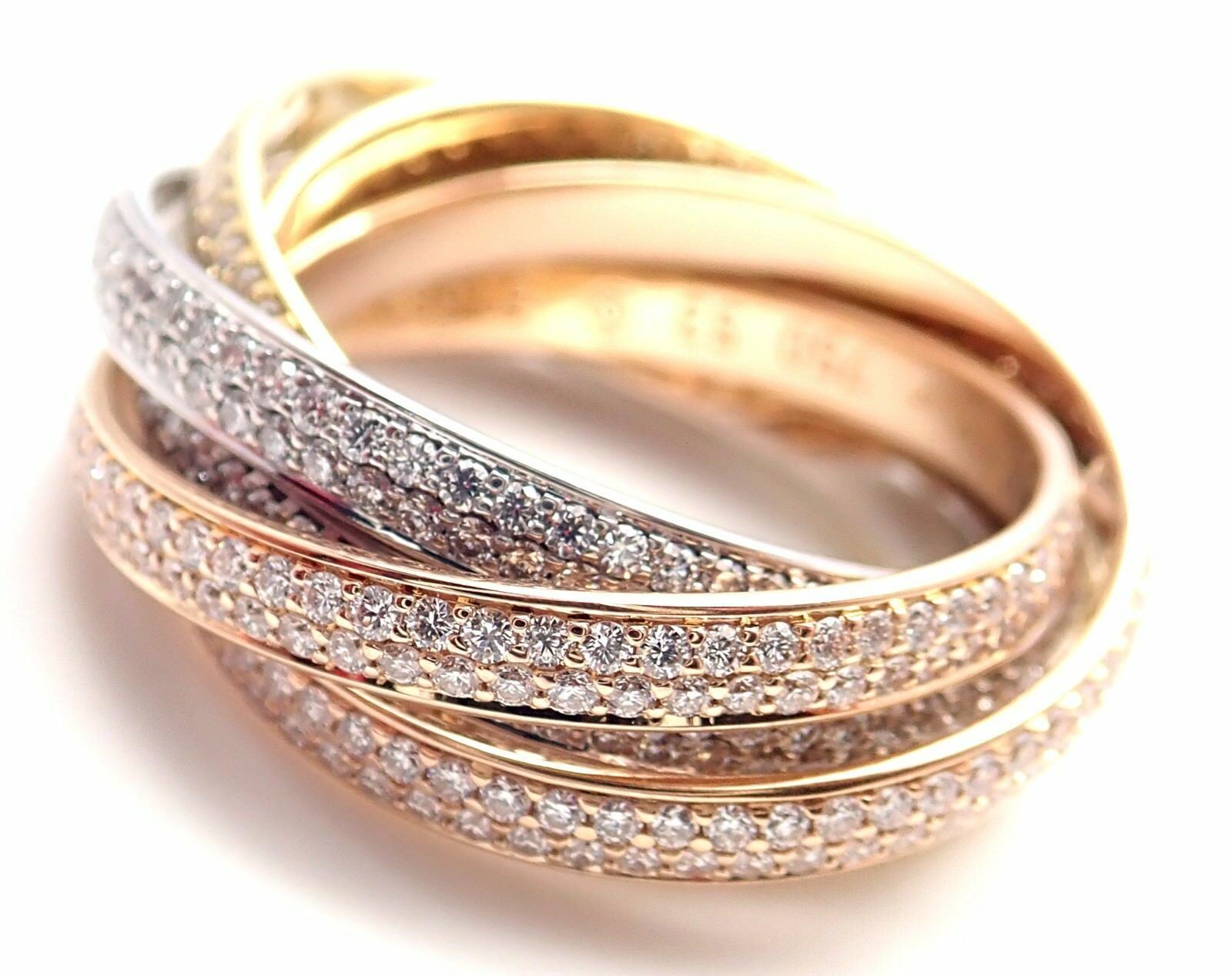 Cartier Jewelry & Watches:Fine Jewelry:Rings Authentic! Cartier Diamond Three Color 18k Gold Two For Trinity Six Band Ring