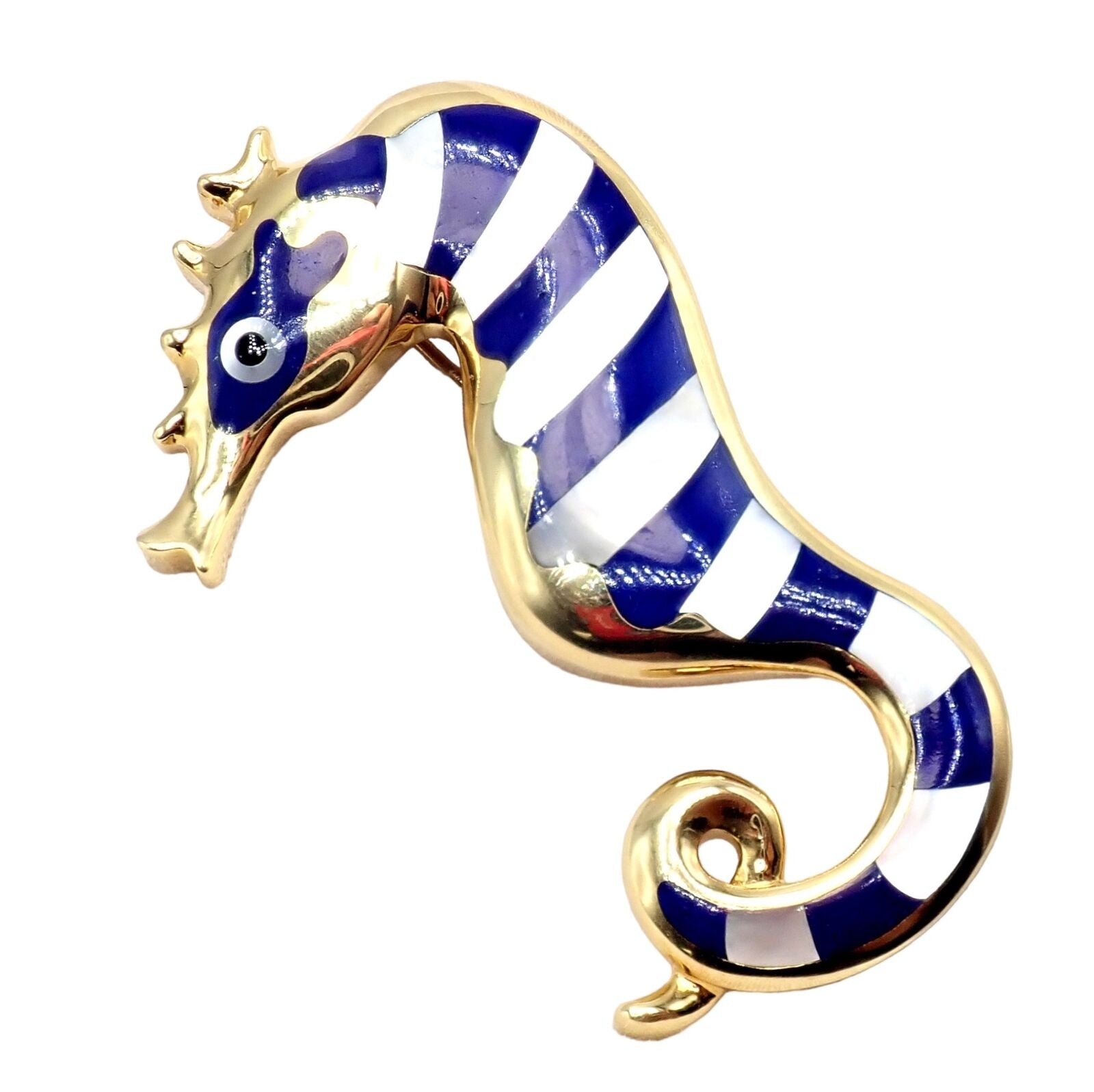 Tiffany & Co. Jewelry & Watches:Fine Jewelry:Brooches & Pins Vintage Tiffany & Co. Cummings 18k Yellow Gold Lapis MOP Large Seahorse Brooch