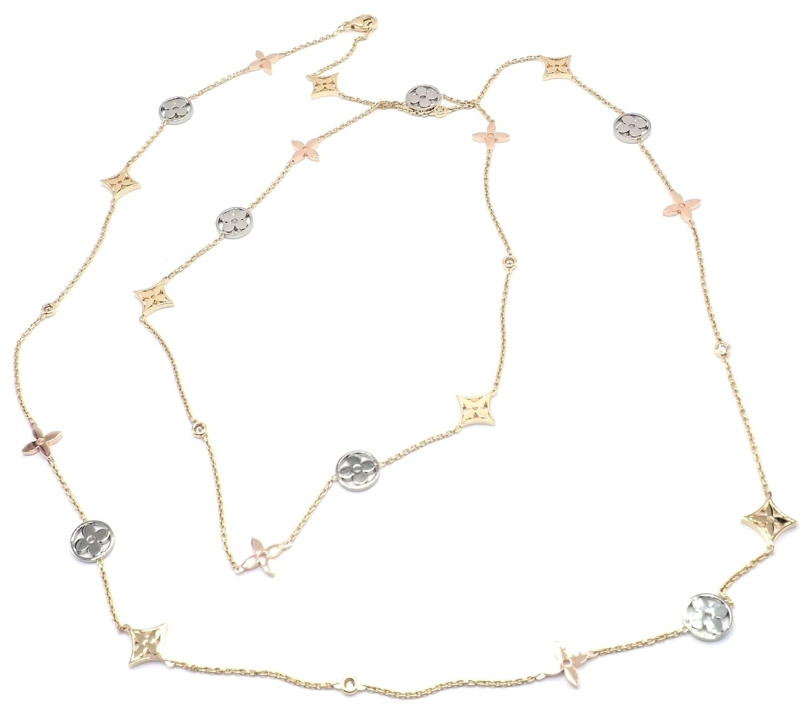 Louis Vuitton Jewelry & Watches:Fine Jewelry:Necklaces & Pendants Authentic! Louis Vuitton 18k Tri-Color Gold Diamond 35" Long Link Chain Necklace