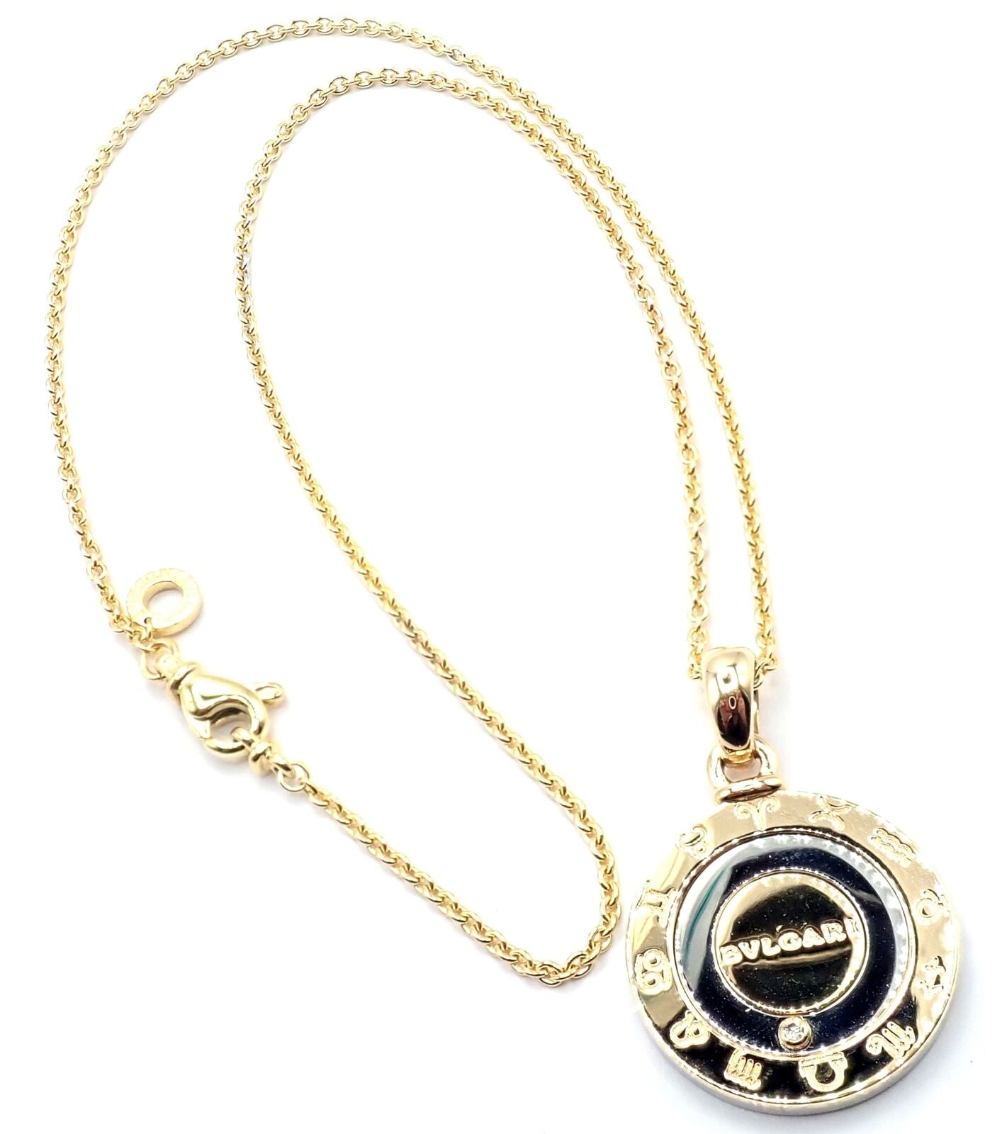 Bulgari Jewelry & Watches:Fine Jewelry:Necklaces & Pendants BVLGARI BULGARI 18k Yellow Gold Steel Diamond Horoscope Zodiac Pendant Necklace