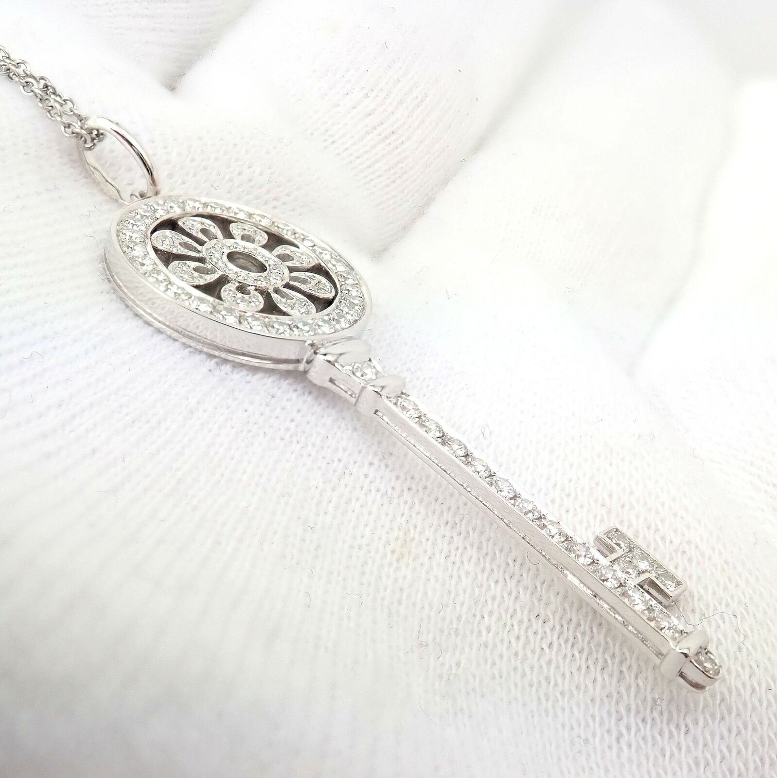 Tiffany & Co. Jewelry & Watches:Fine Jewelry:Necklaces & Pendants Authentic Tiffany & Co Petals Platinum Diamond Key Pendant Necklace