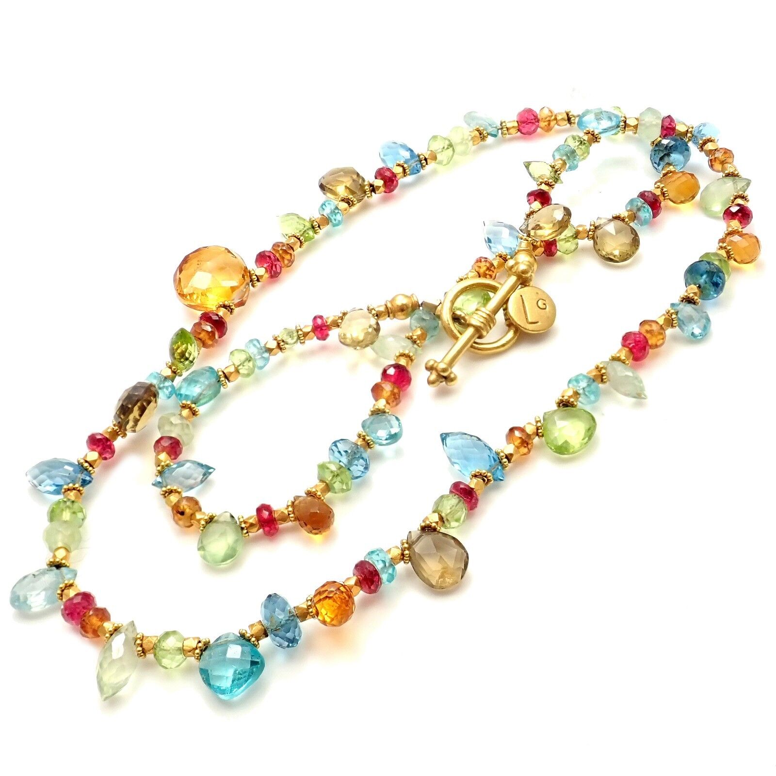 Laura Gibson Jewelry & Watches:Fine Jewelry:Necklaces & Pendants Laura Gibson 22k Yellow Gold Citrine Blue Topaz Pink Tourmaline Peridot Necklace