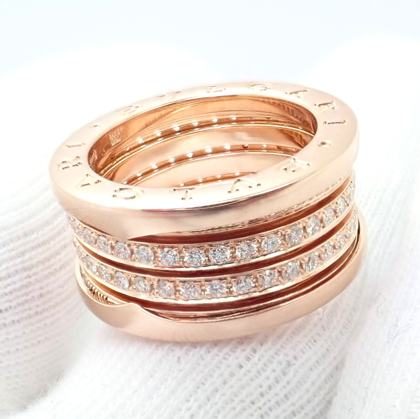 Bvlgari Jewelry & Watches:Fine Jewelry:Rings Bulgari Bvlgari 18k Rose Gold 3 Row B.Zero1 Diamond Band Ring sz EU 54 US 6.75