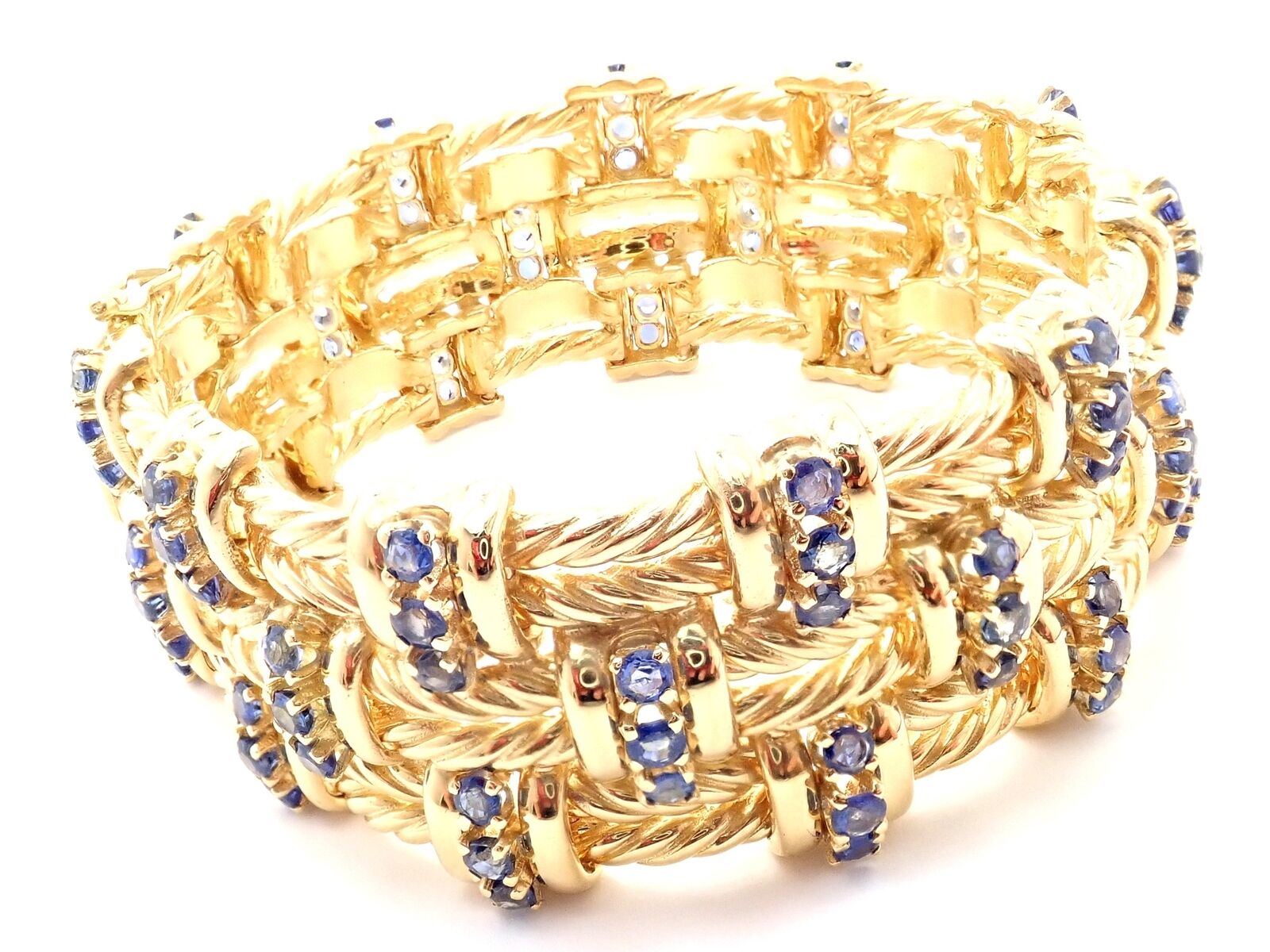 Tiffany & Co. Jewelry & Watches:Fine Jewelry:Bracelets & Charms Authentic Tiffany & Co 18k Yellow Gold Sapphire Twisted Rope Link Bracelet Paper