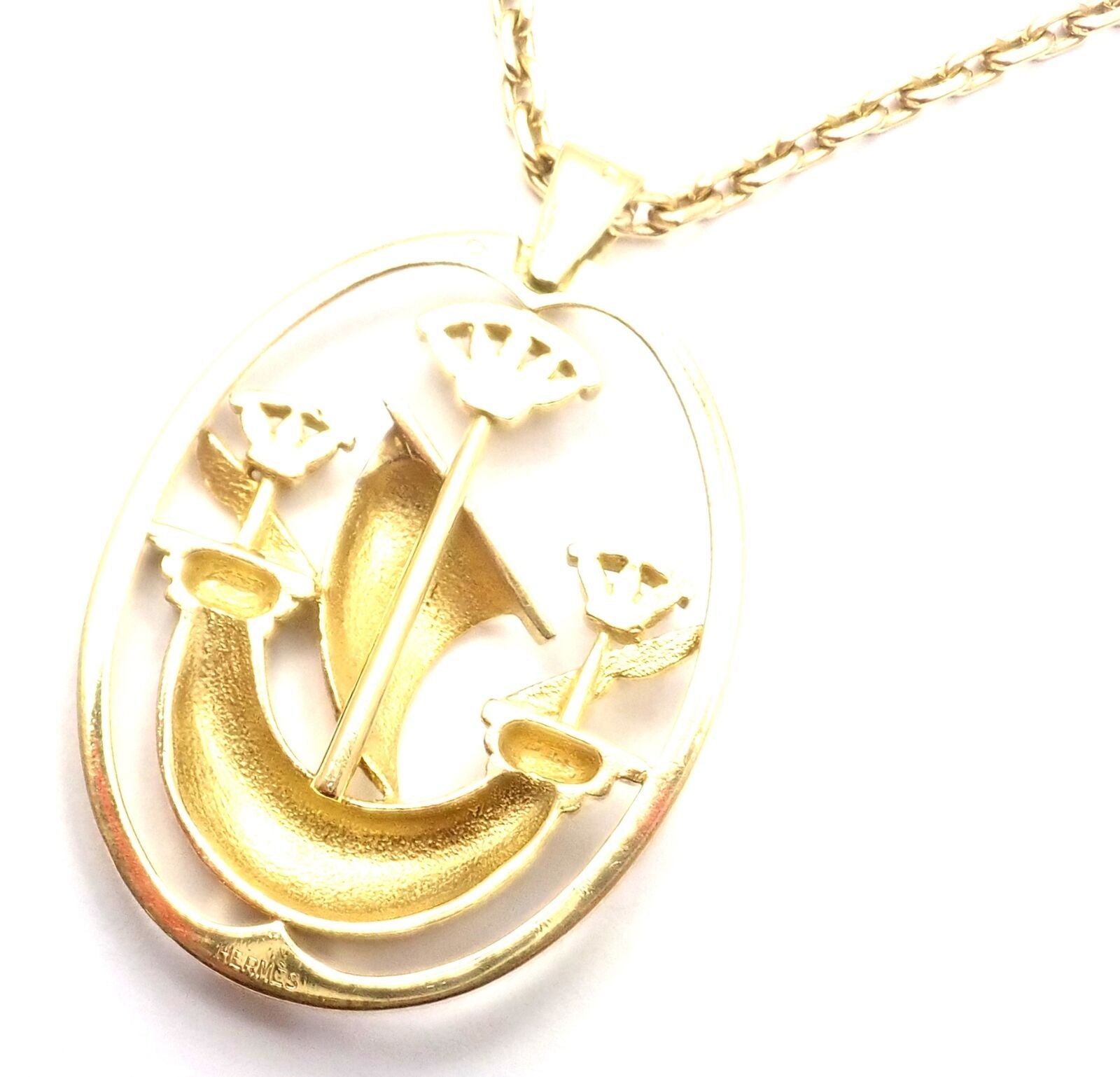 Hermes Jewelry & Watches:Fine Jewelry:Necklaces & Pendants Rare! Vintage Authentic Hermes 18k Yellow Gold Ship Pendant Necklace