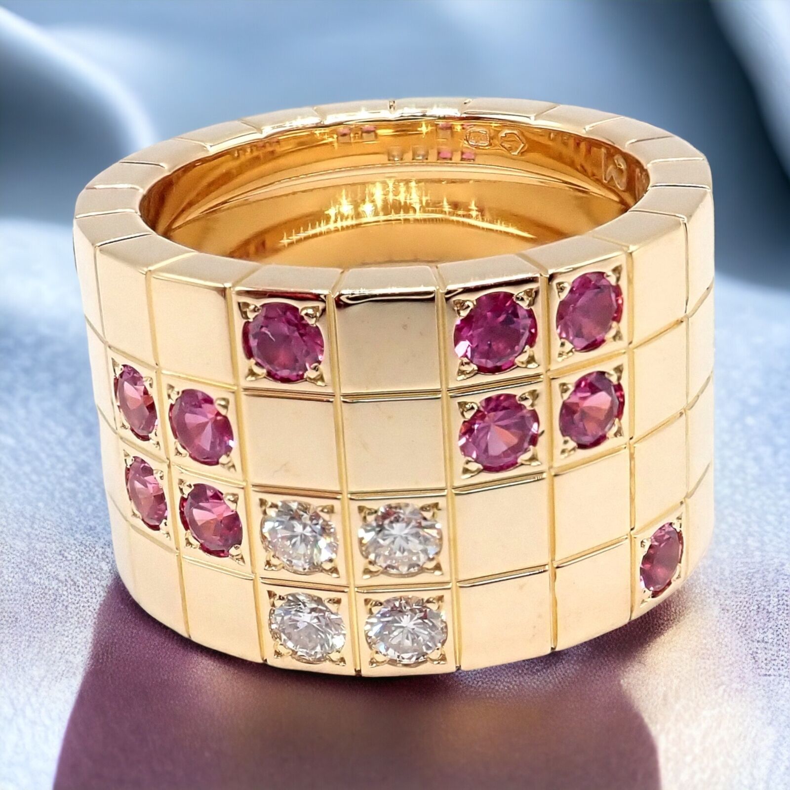 Cartier Jewelry & Watches:Fine Jewelry:Rings Authentic! Cartier 18k Rose Gold Lanieres Diamond Pink Sapphire Wide Band Ring