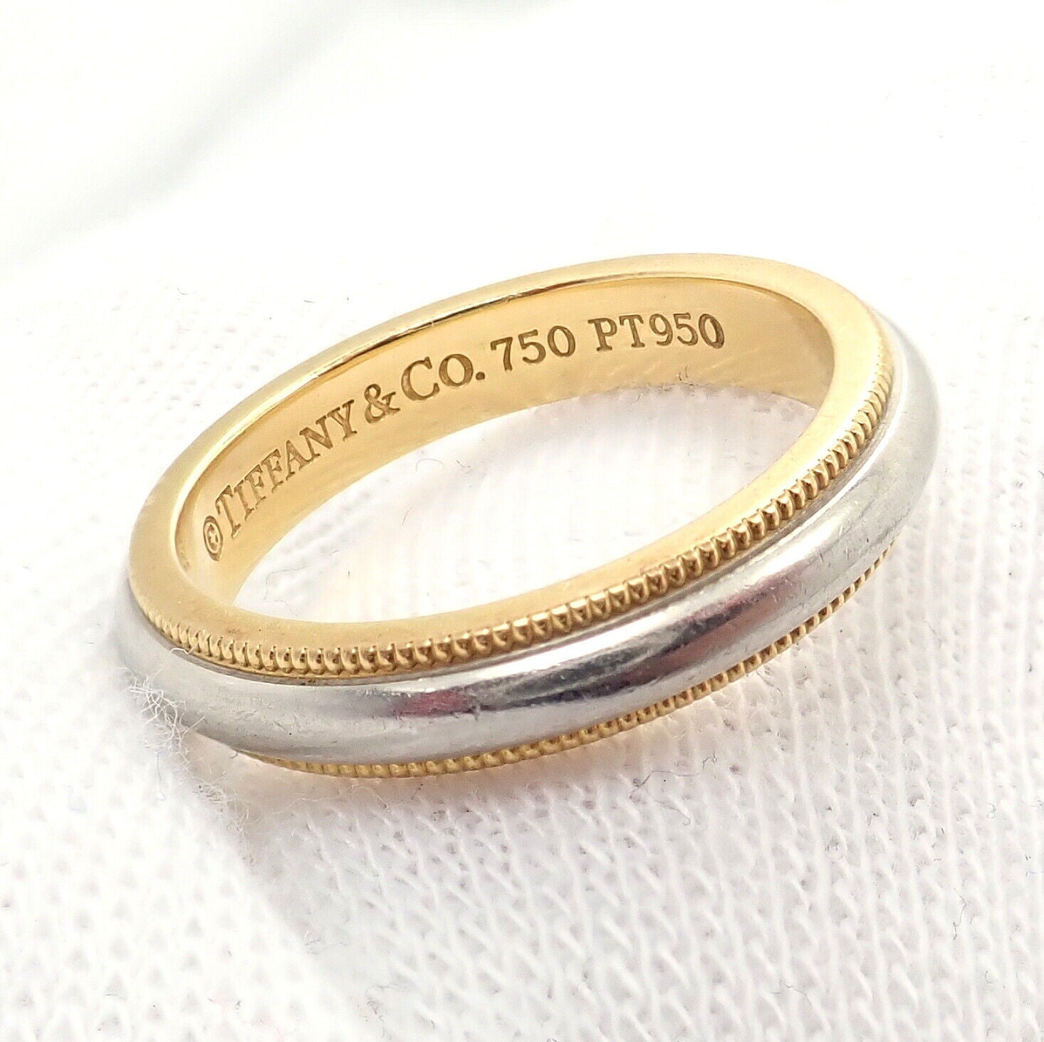 Modern Tiffany & Co Platinum Wedding Ring, Milgrain 2 mm Ladies Platinum  Wedding Ring, Size M. - Addy's Vintage
