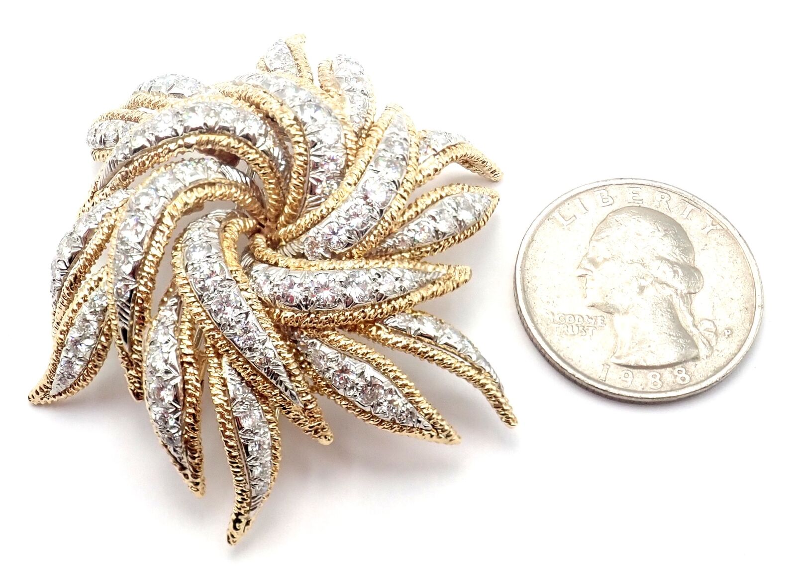 David Webb Jewelry & Watches:Fine Jewelry:Brooches & Pins Authentic! VIntage David Webb 18k Yellow Gold Platinum Diamond Large Pin Brooch