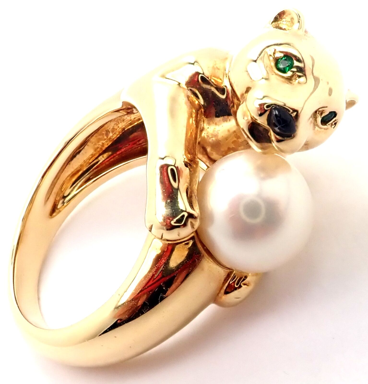 Cartier Jewelry & Watches:Fine Jewelry:Rings Authentic! Cartier Panther Panthere 18k Yellow Gold Onyx Emerald Pearl Ring
