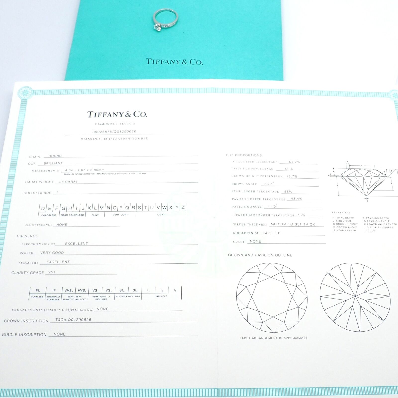 Tiffany and co hot sale diamond certificate