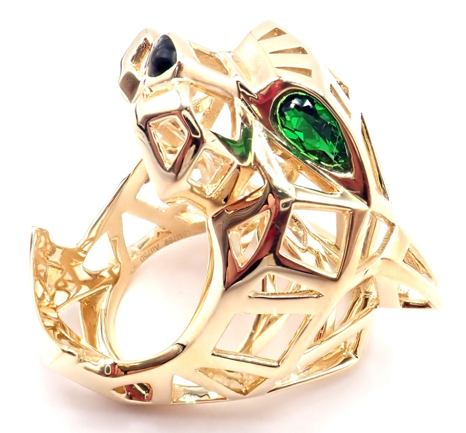 Cartier Jewelry & Watches:Fine Jewelry:Rings Authentic! Cartier Panther Panthere 18k Yellow Gold Tsavorite Onyx Large Ring