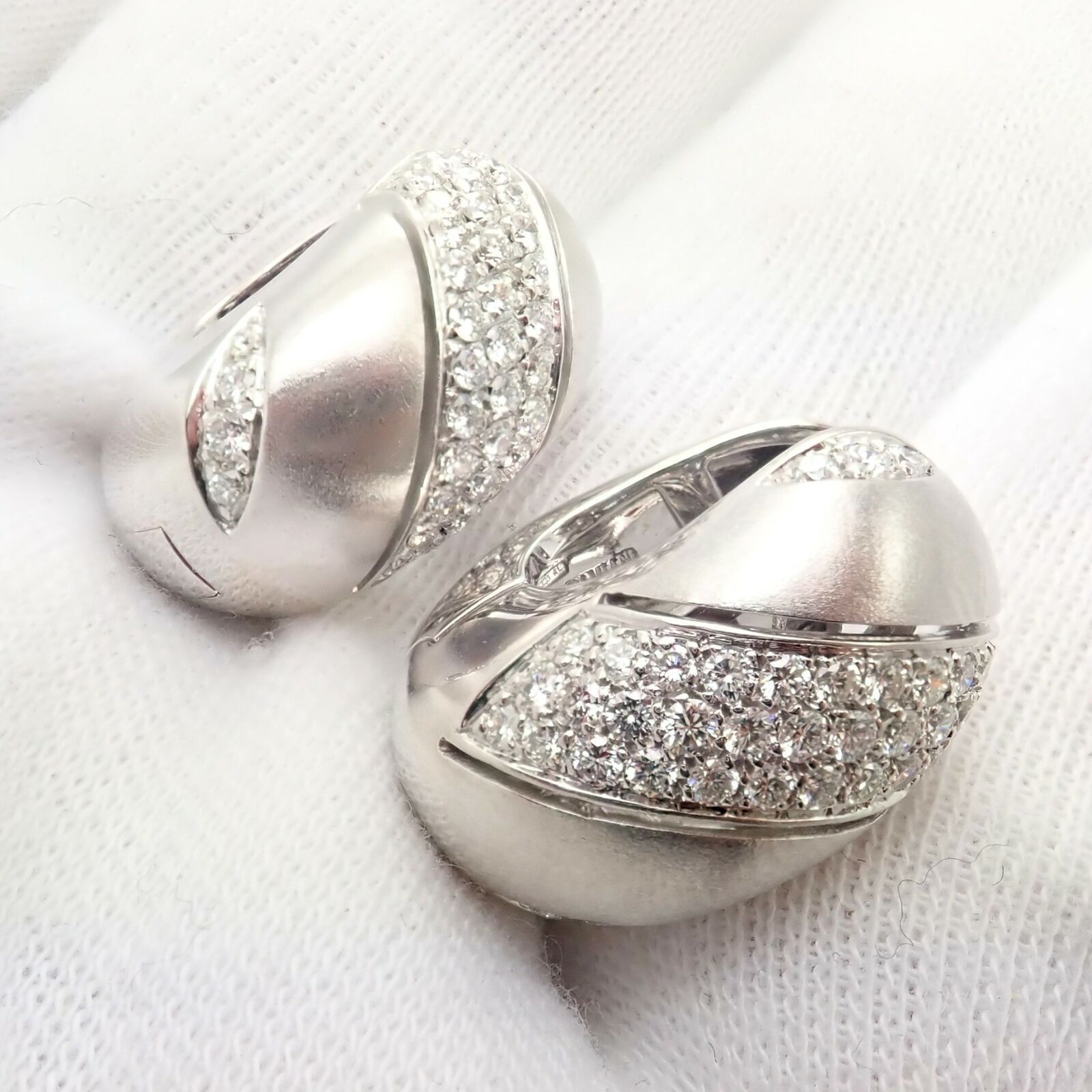 Damiani Jewelry & Watches:Fine Jewelry:Earrings Authentic! Damiani 18k White Gold 2ct Diamond Brushed Large Huggie Earrings
