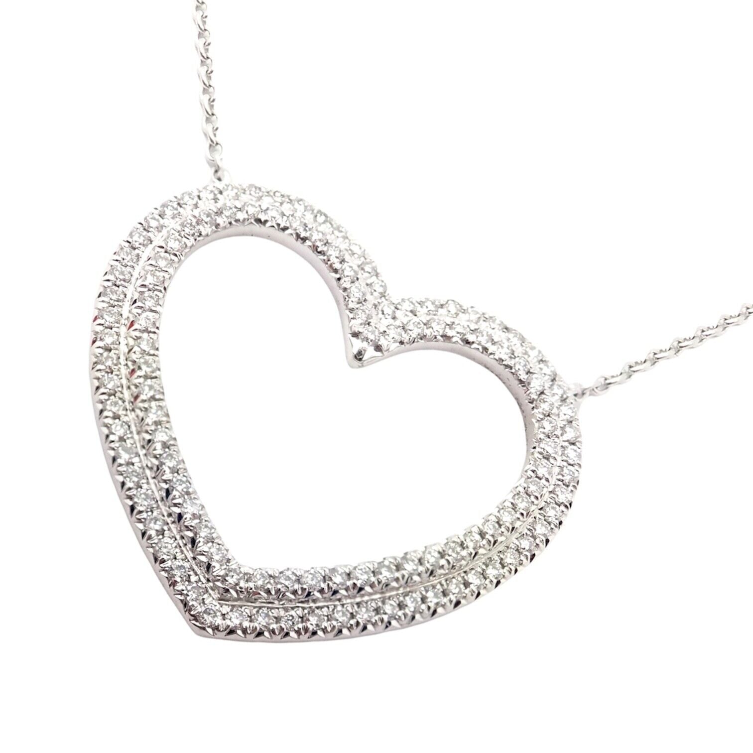 Tiffany & Co. Jewelry & Watches:Fine Jewelry:Necklaces & Pendants Authentic! Tiffany & Co Platinum Diamond Heart Double Metro Pendant Necklace