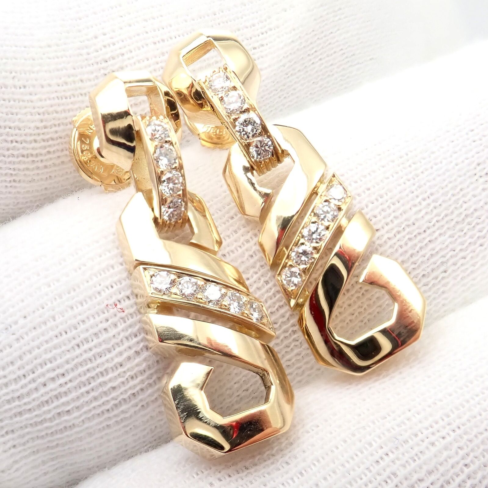 Cartier Jewelry & Watches:Fine Jewelry:Earrings Authentic! Cartier Vintage Fox Trot 18k Yellow Gold Diamond Earrings 1980's